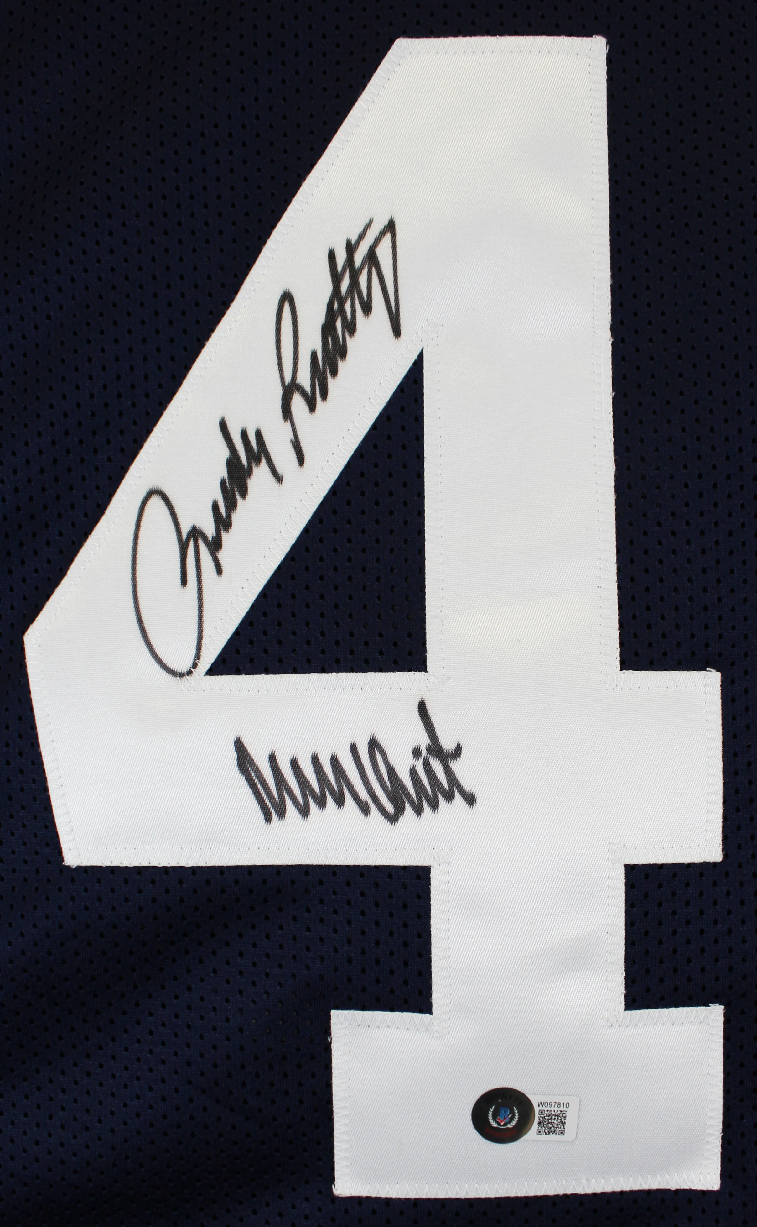 Notre Dame Rudy Ruettiger & Sean Astin Signed Navy Pro Style Jersey BAS Witness - Image 5