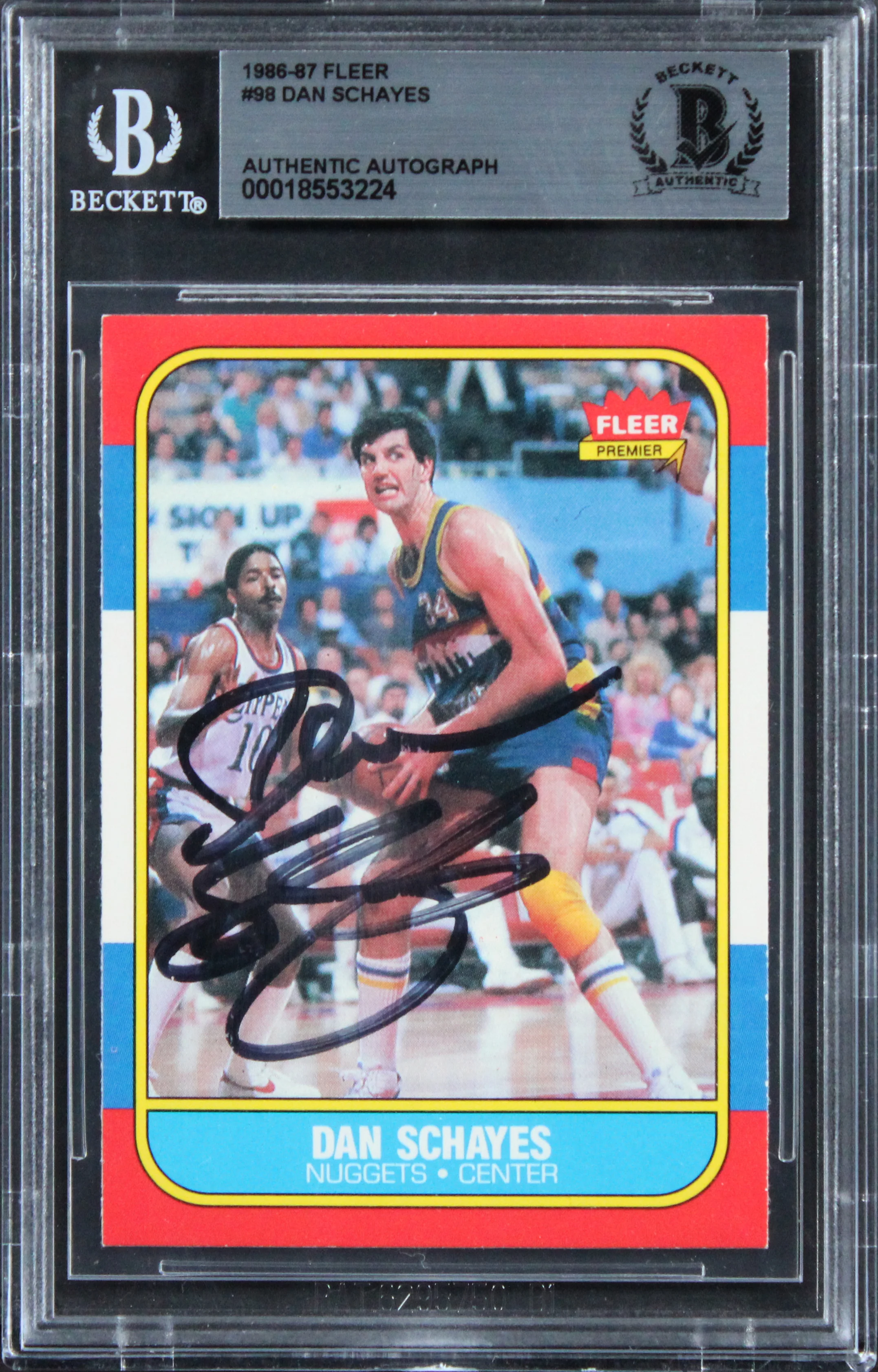 Nuggets Dan Schayes Authentic Signed 1986 Fleer #98 Card BAS Slabbed - Image 2