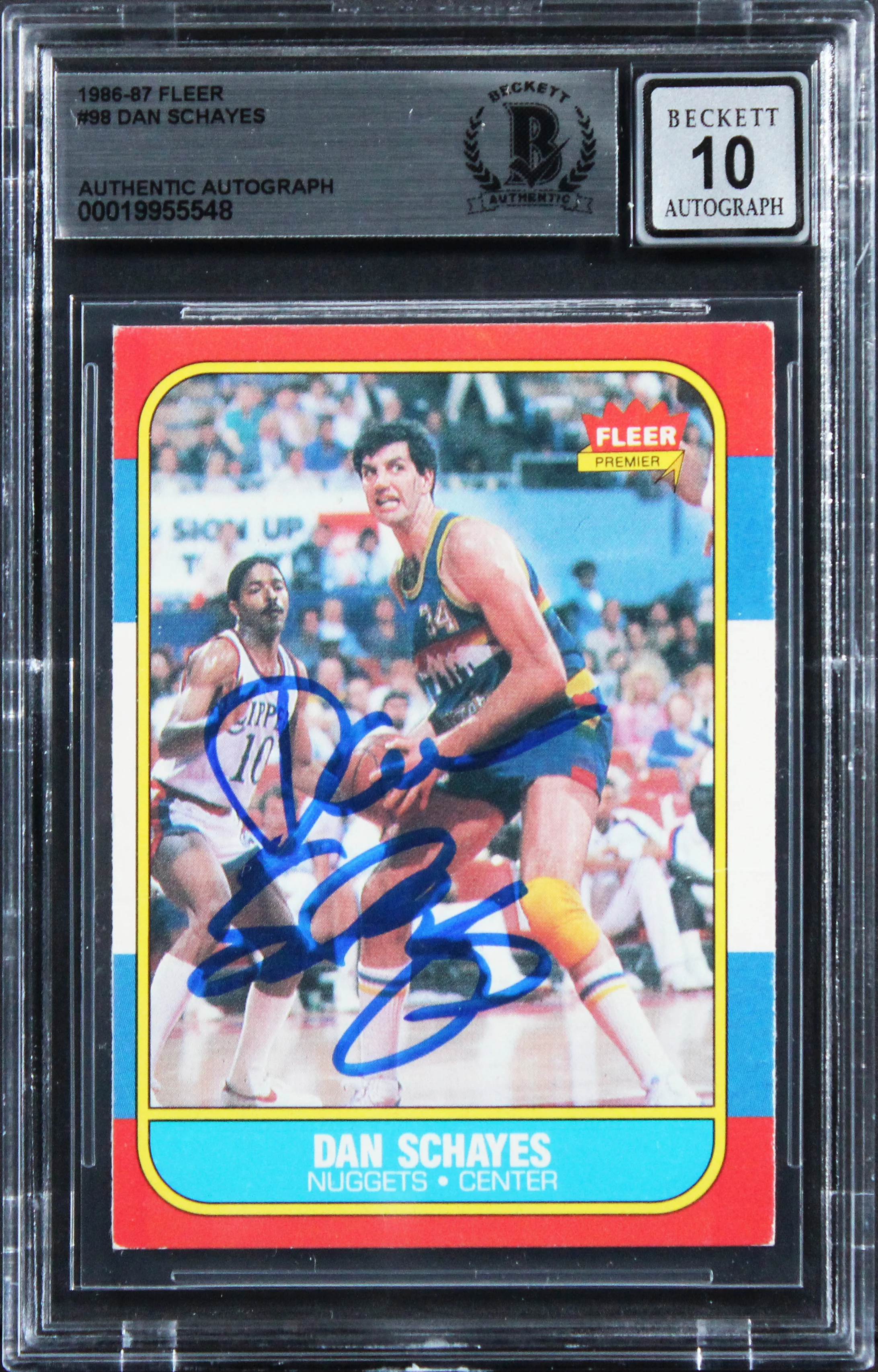 Nuggets Dan Schayes Signed 1986 Fleer #98 Card Auto Grade Mint 10! BAS Slabbed - Image 2