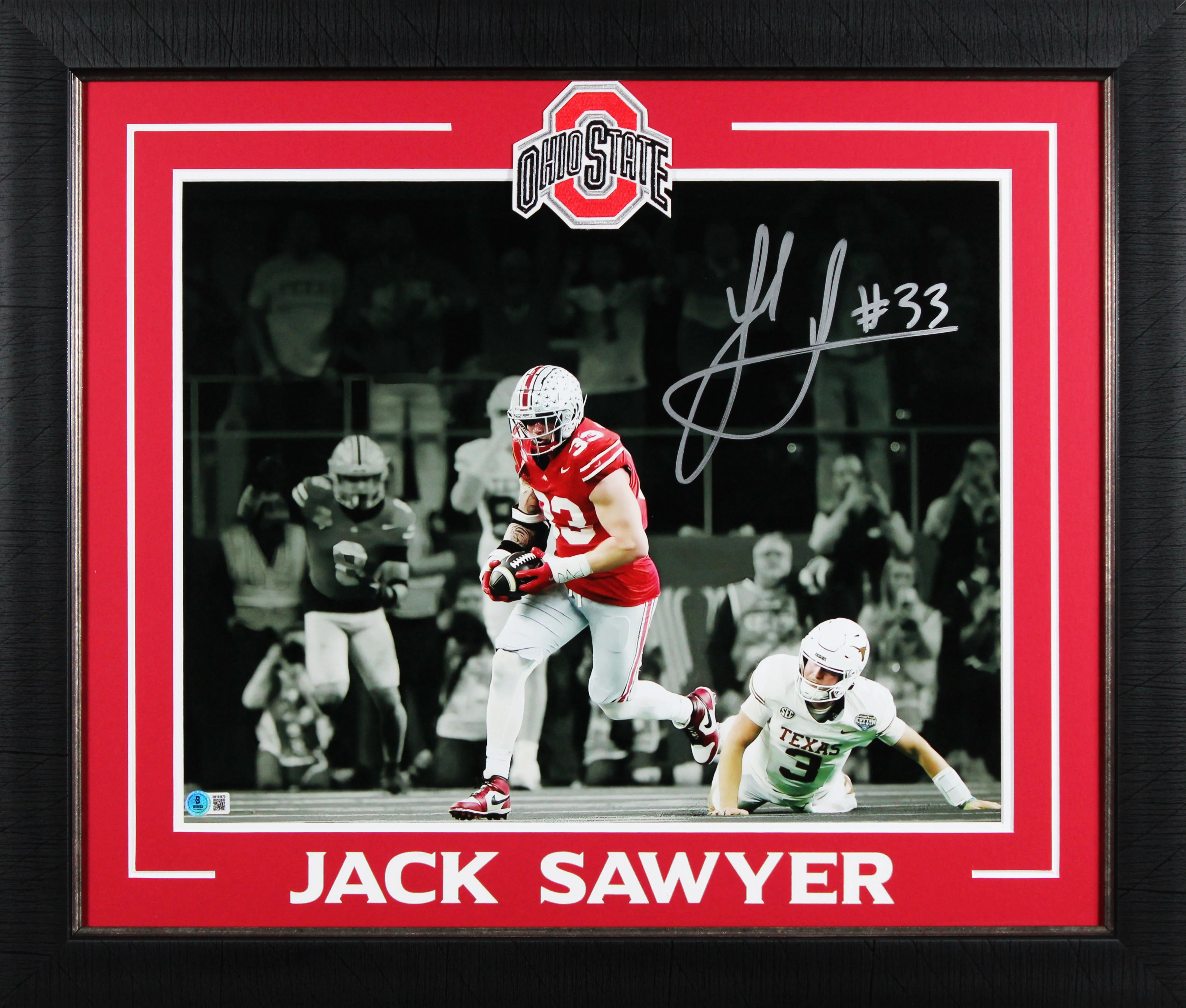 Ohio State Jack Sawyer Signed 16x20 Framed Horizontal Spotlight Photo BAS Witn - Image 2