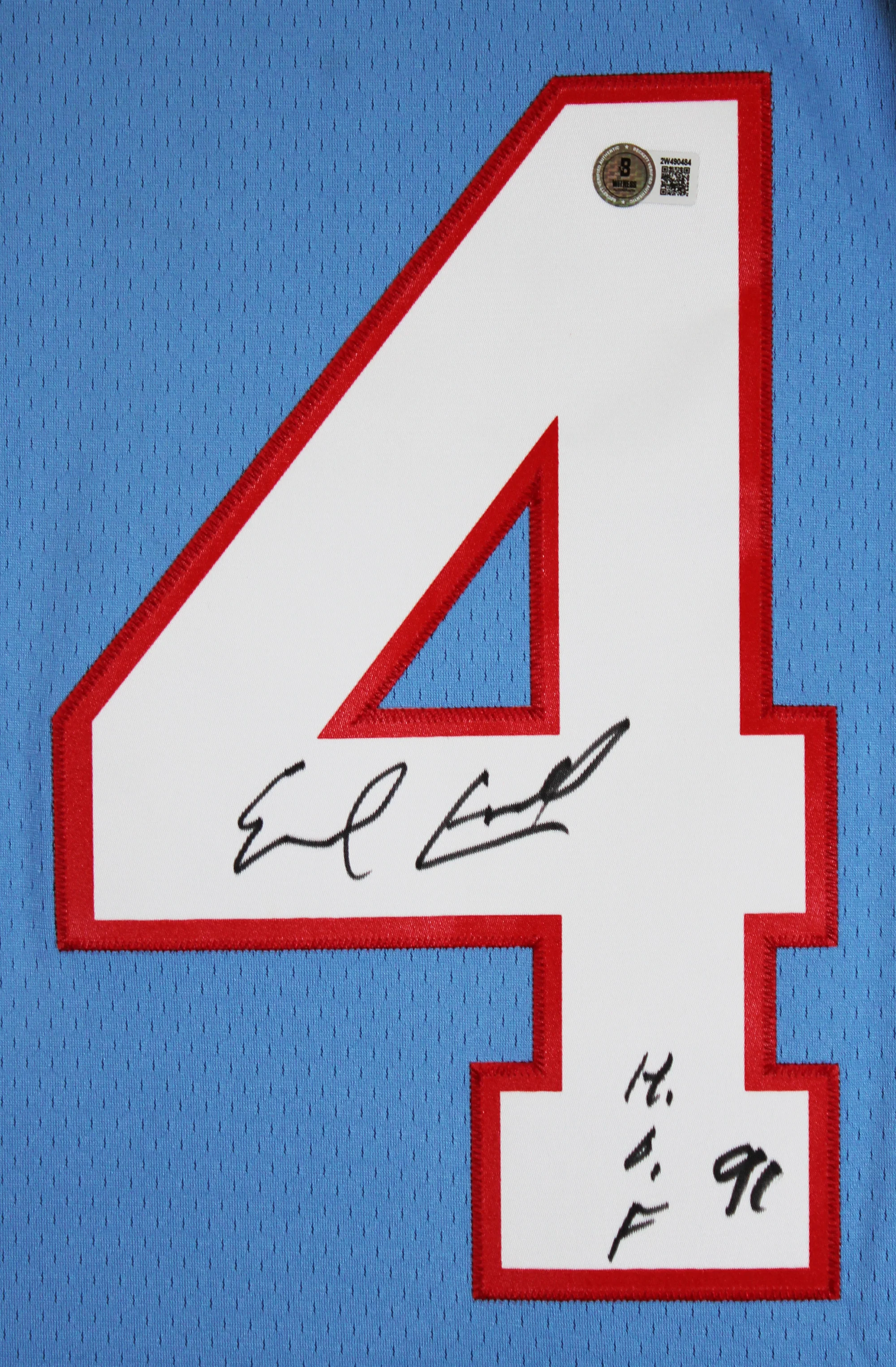 Oilers Earl Campbell "HOF 91" Signed Light Blue M&N Throwback Jersey BAS Witness - Image 3