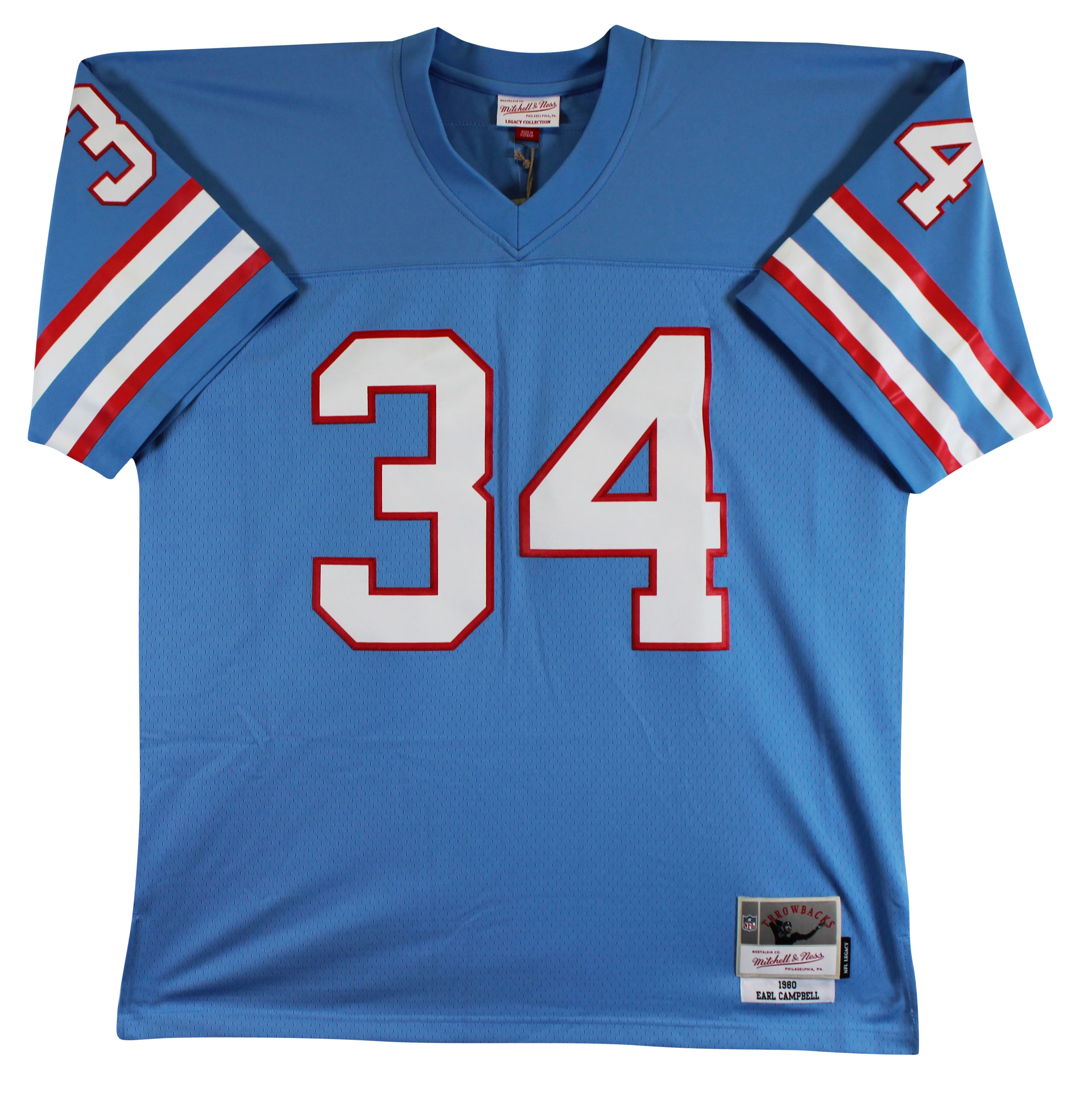 Oilers Earl Campbell "HOF 91" Signed Light Blue M&N Throwback Jersey BAS Witness - Image 4