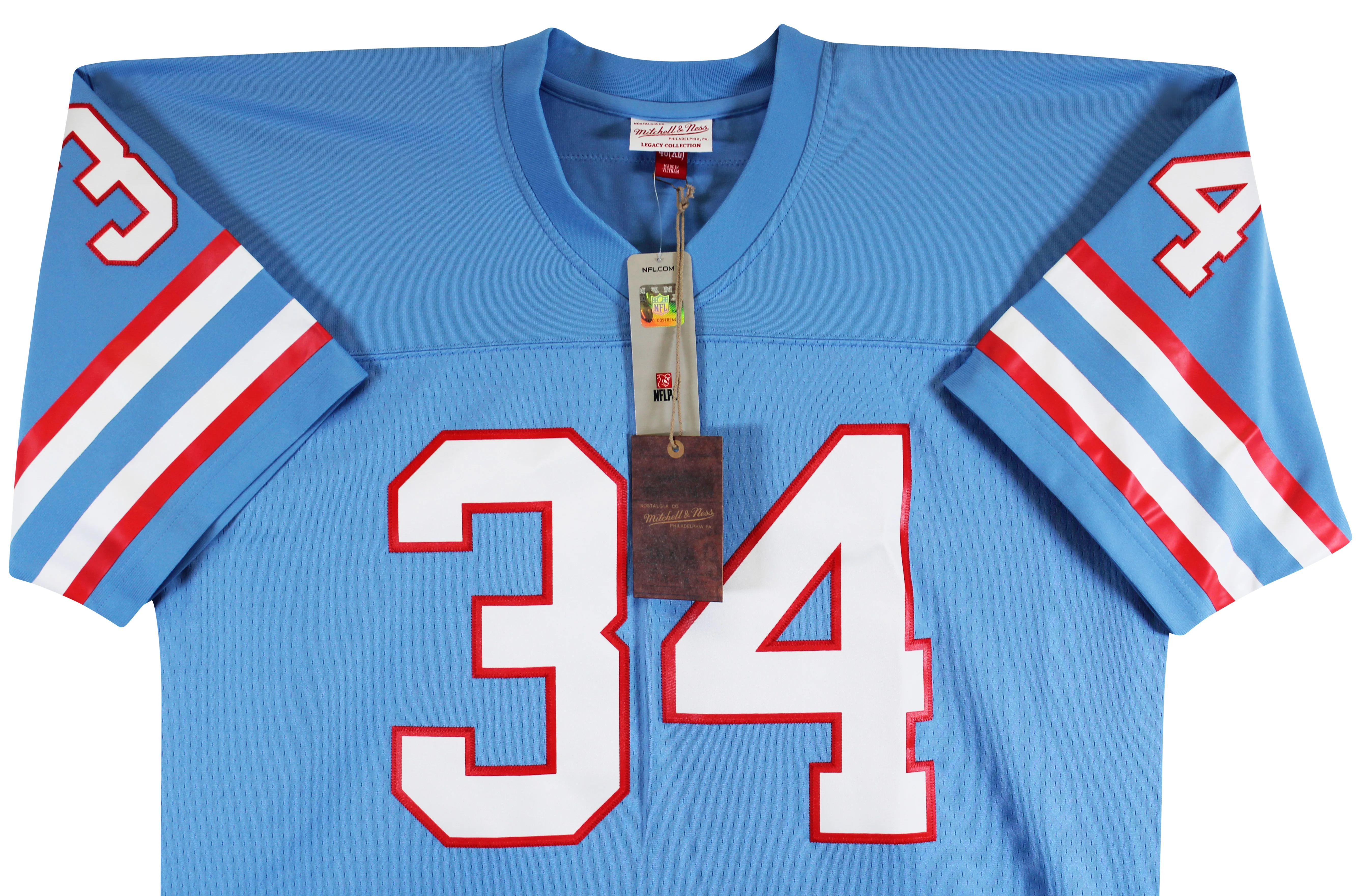 Oilers Earl Campbell "HOF 91" Signed Light Blue M&N Throwback Jersey BAS Witness - Image 5
