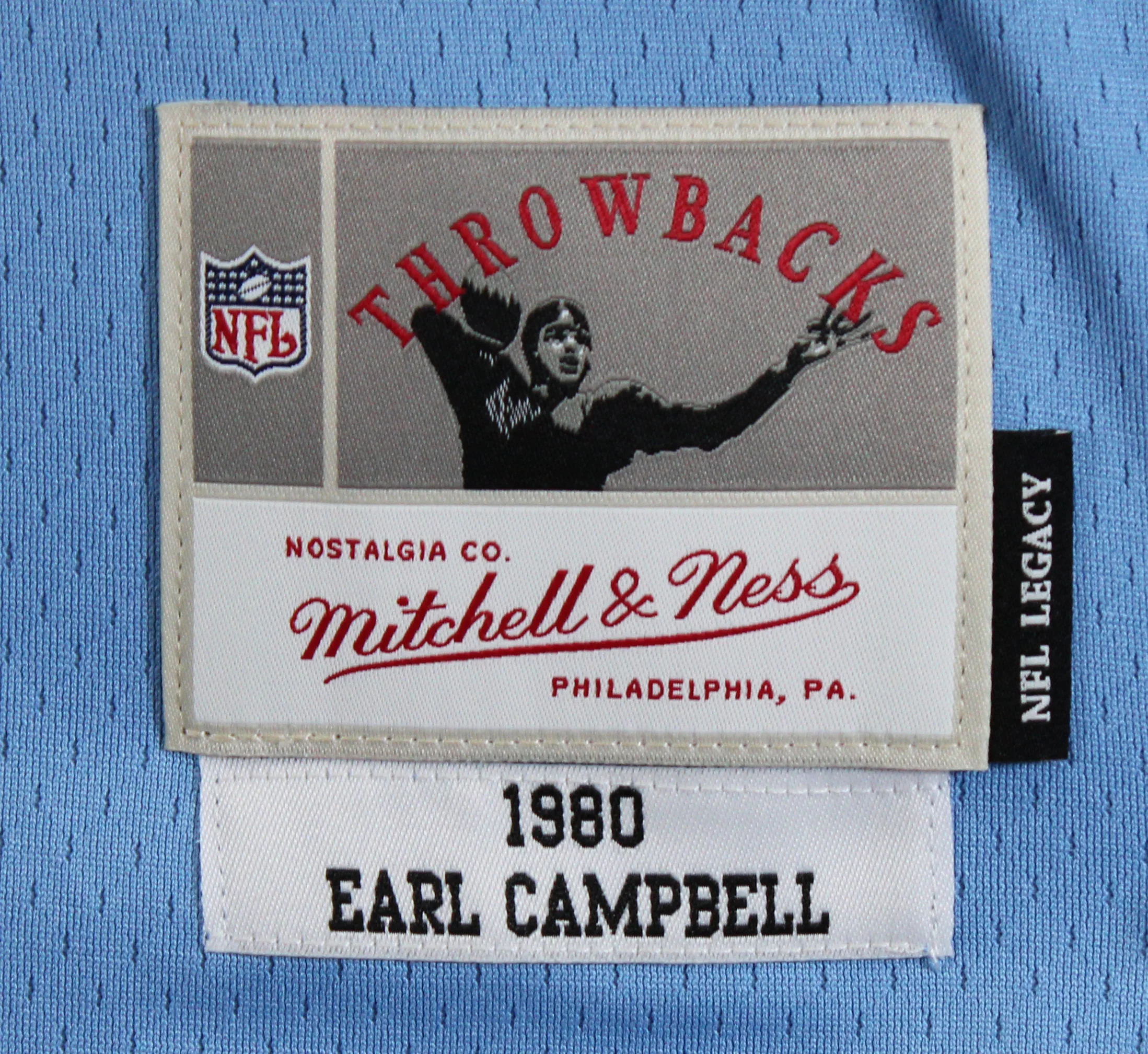 Oilers Earl Campbell "HOF 91" Signed Light Blue M&N Throwback Jersey BAS Witness - Image 6