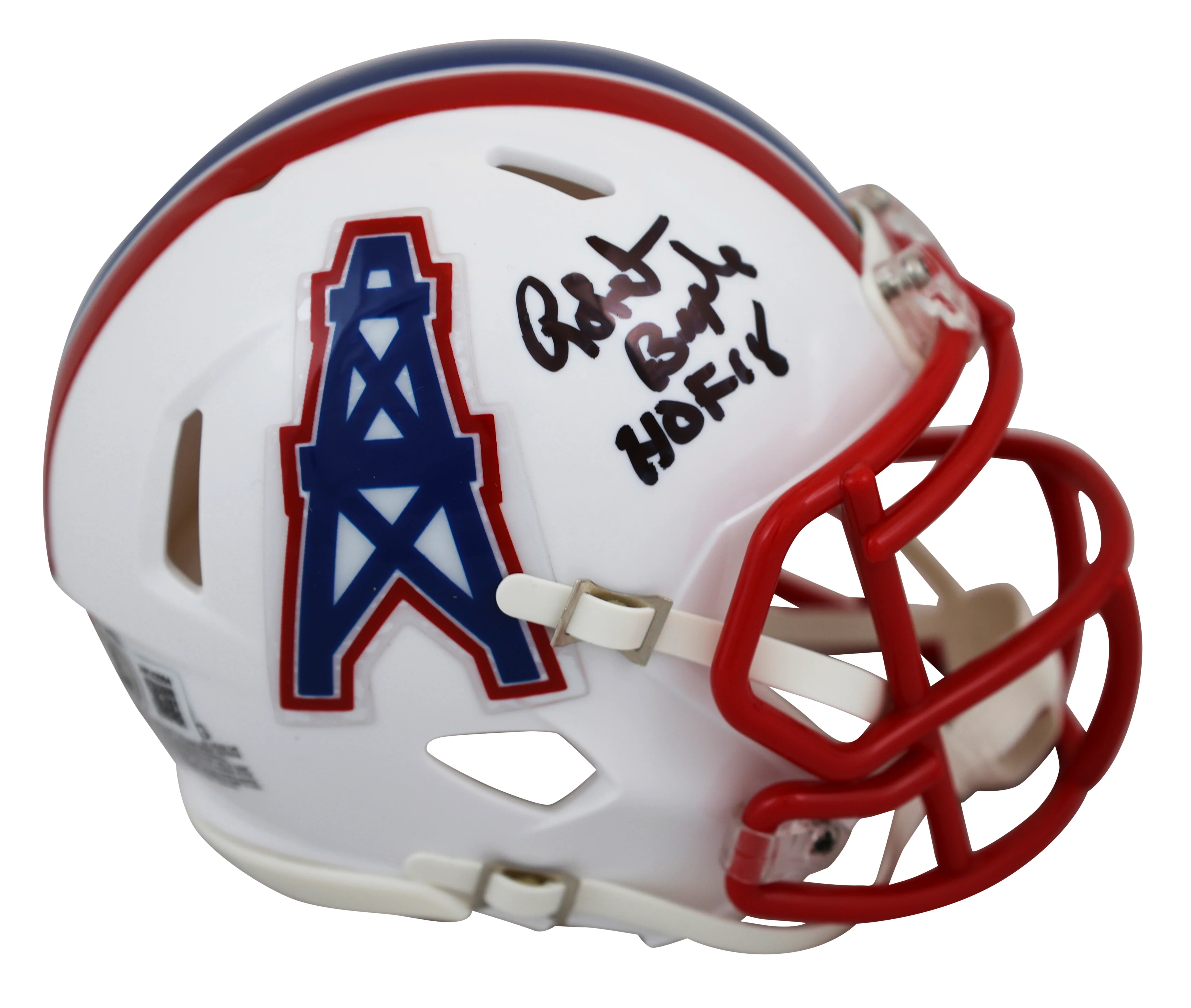 Oilers Robert Brazile "HOF 2018" Signed 1981-98 TB Speed Mini Helmet BAS Witness - Image 2