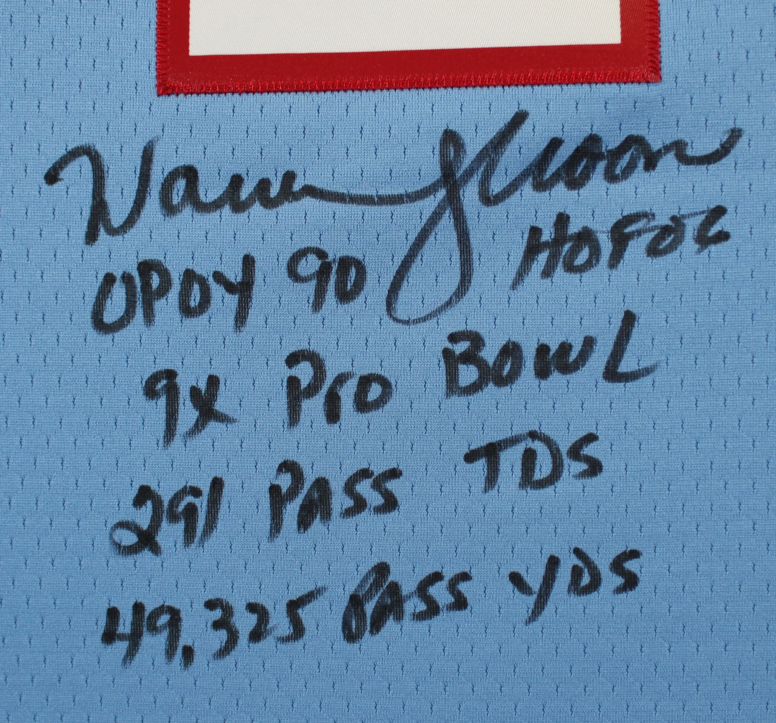 Oilers Warren Moon "5x Insc" Signed Light Blue 1993 M&N TB Jersey BAS Witnessed - Image 3