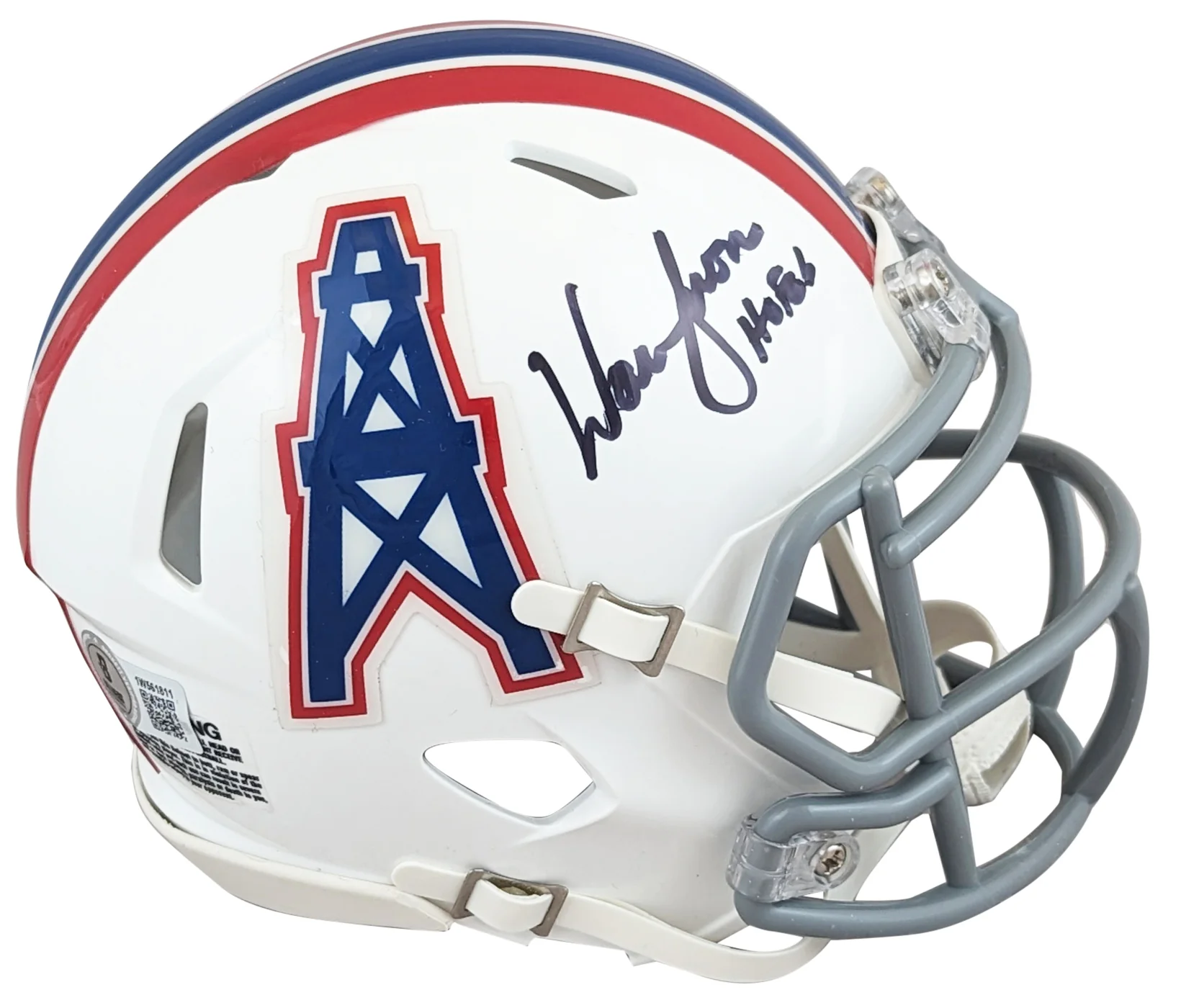 Oilers Warren Moon "HOF 06" Signed 1975-80 TB Speed Mini Helmet W/ Case BAS Wit - Image 3