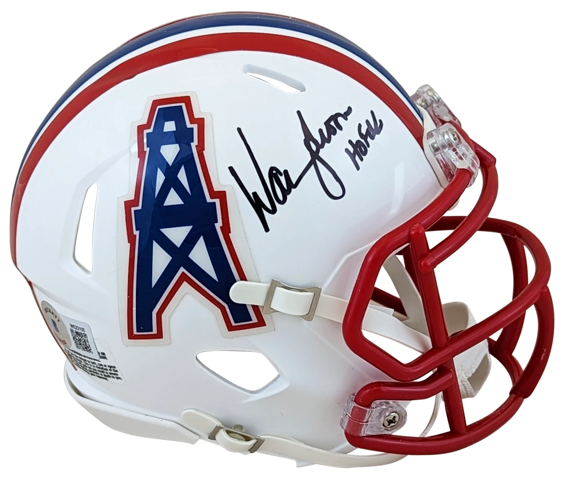 Oilers Warren Moon "HOF 06" Signed 81-98 TB Speed Mini Helmet BAS Witnessed - Image 2