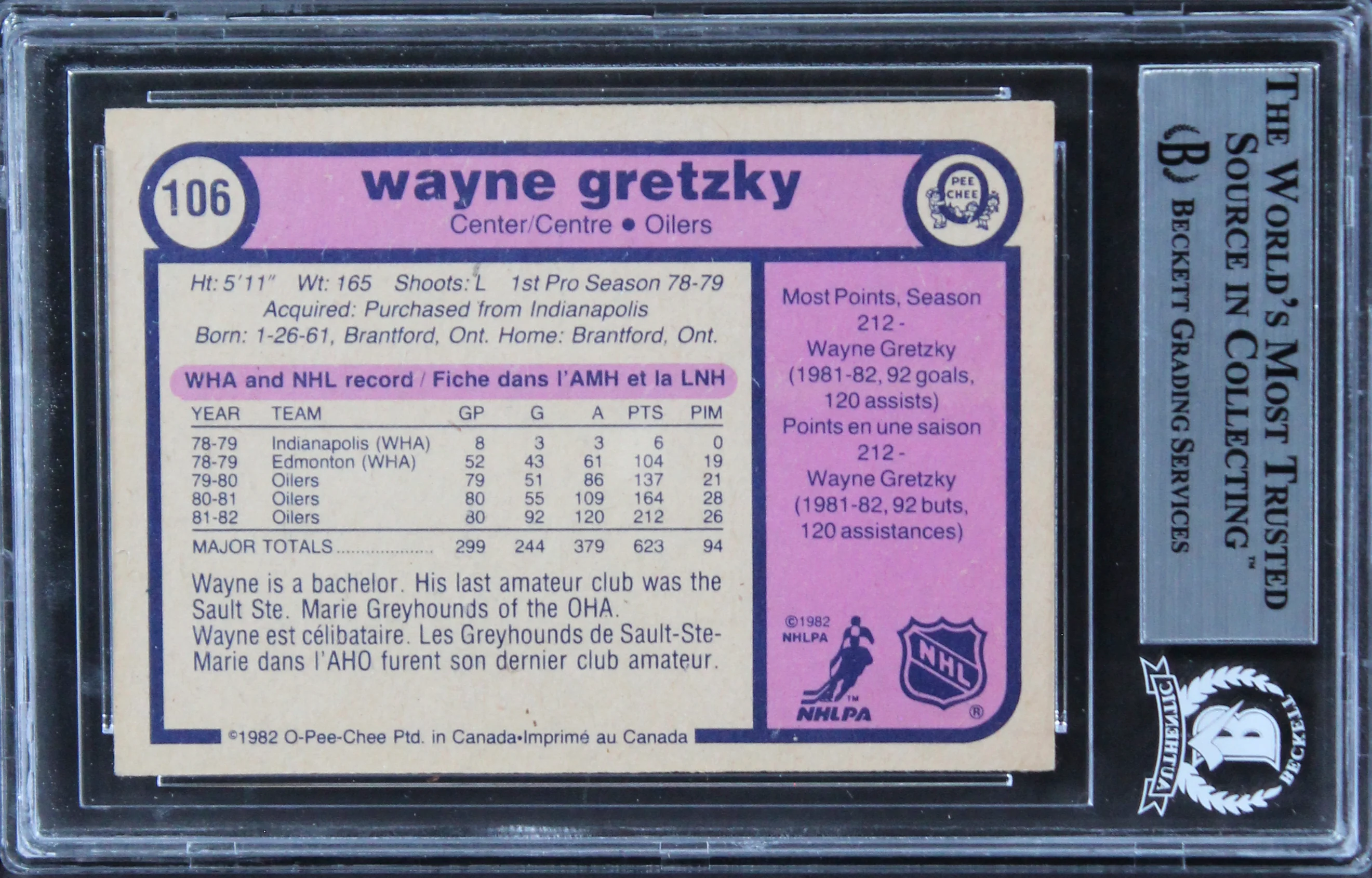 Oilers Wayne Gretzky Authentic Signed 1982 O-Pee-Chee #106 Card BAS Slabbed - Image 3