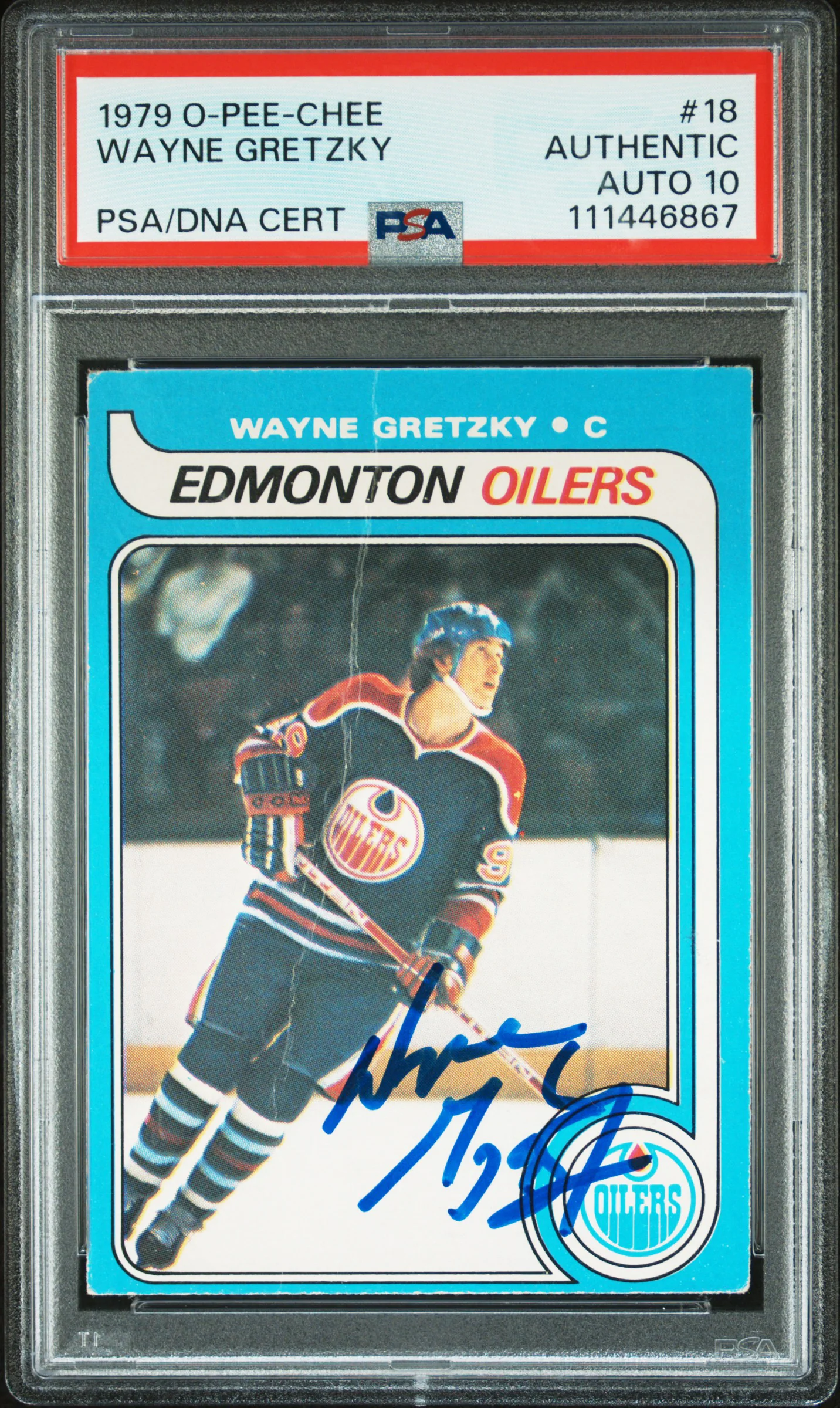 Oilers Wayne Gretzky Signed 1979 O-Pee-Chee #18 Rookie Card Auto 10! PSA Slab 2 - Image 2