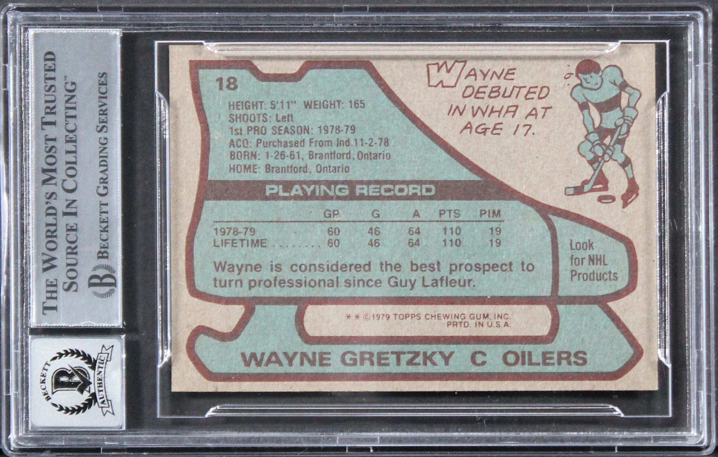 Oilers Wayne Gretzky Signed 1979 Topps #18 Rookie Card Auto 10! BAS Slabbed - Image 3
