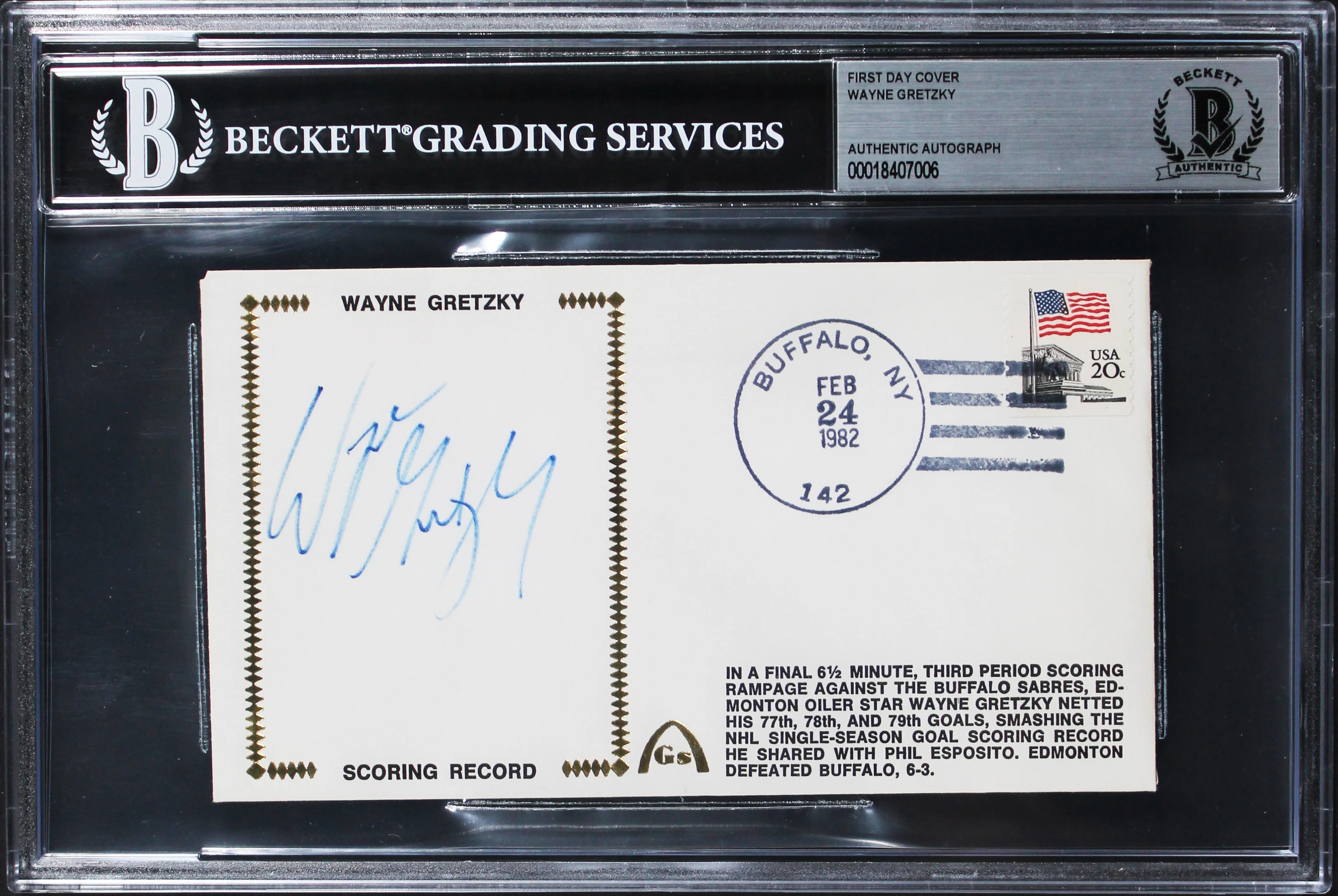 Oilers Wayne Gretzky Signed 1982 First Day Cover 3.75x6.5 Envelope BAS Slabbed - Image 2