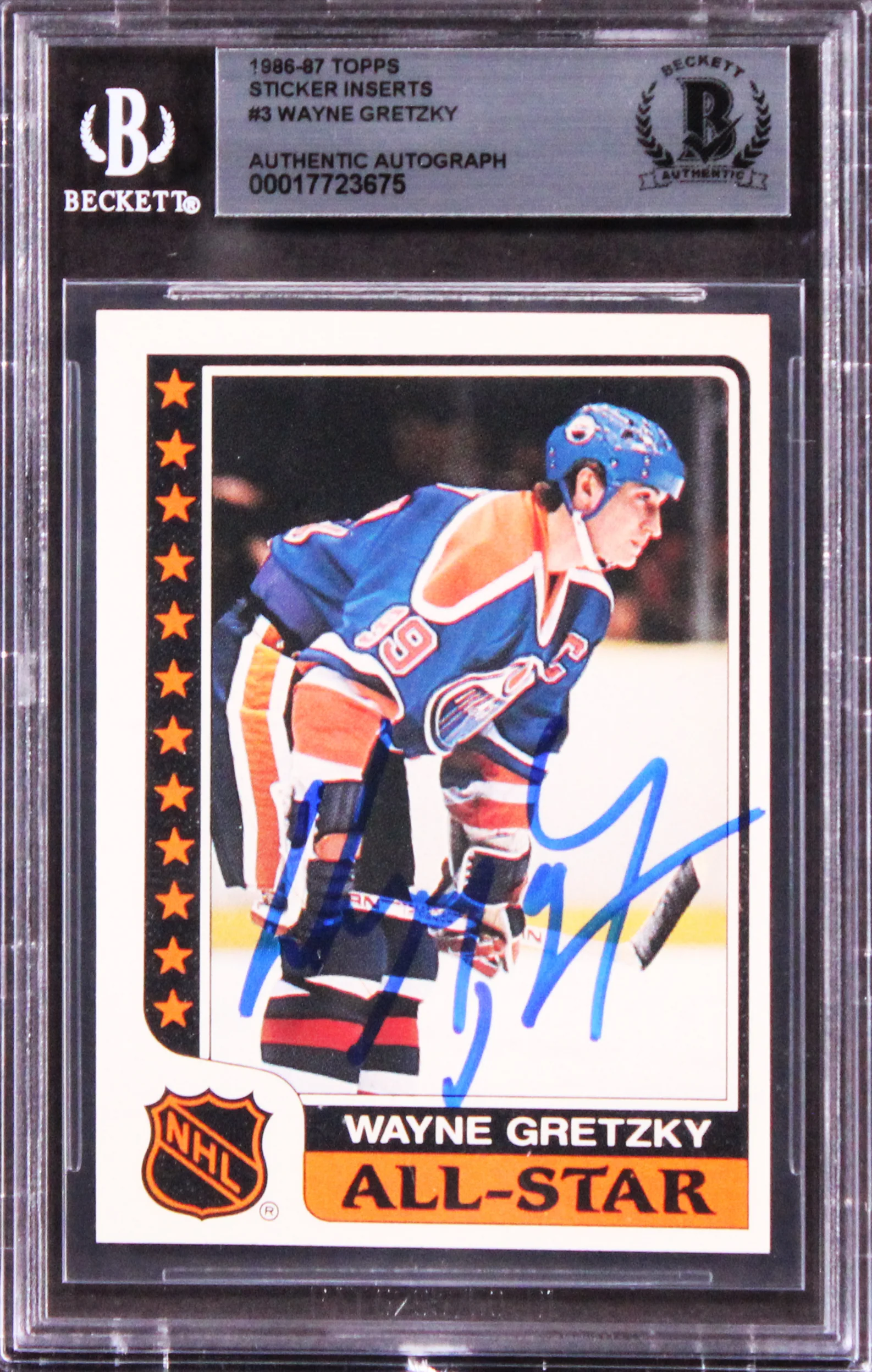Oilers Wayne Gretzky Signed 1986 Topps Sticker Inserts Card BAS Slabbed - Image 2