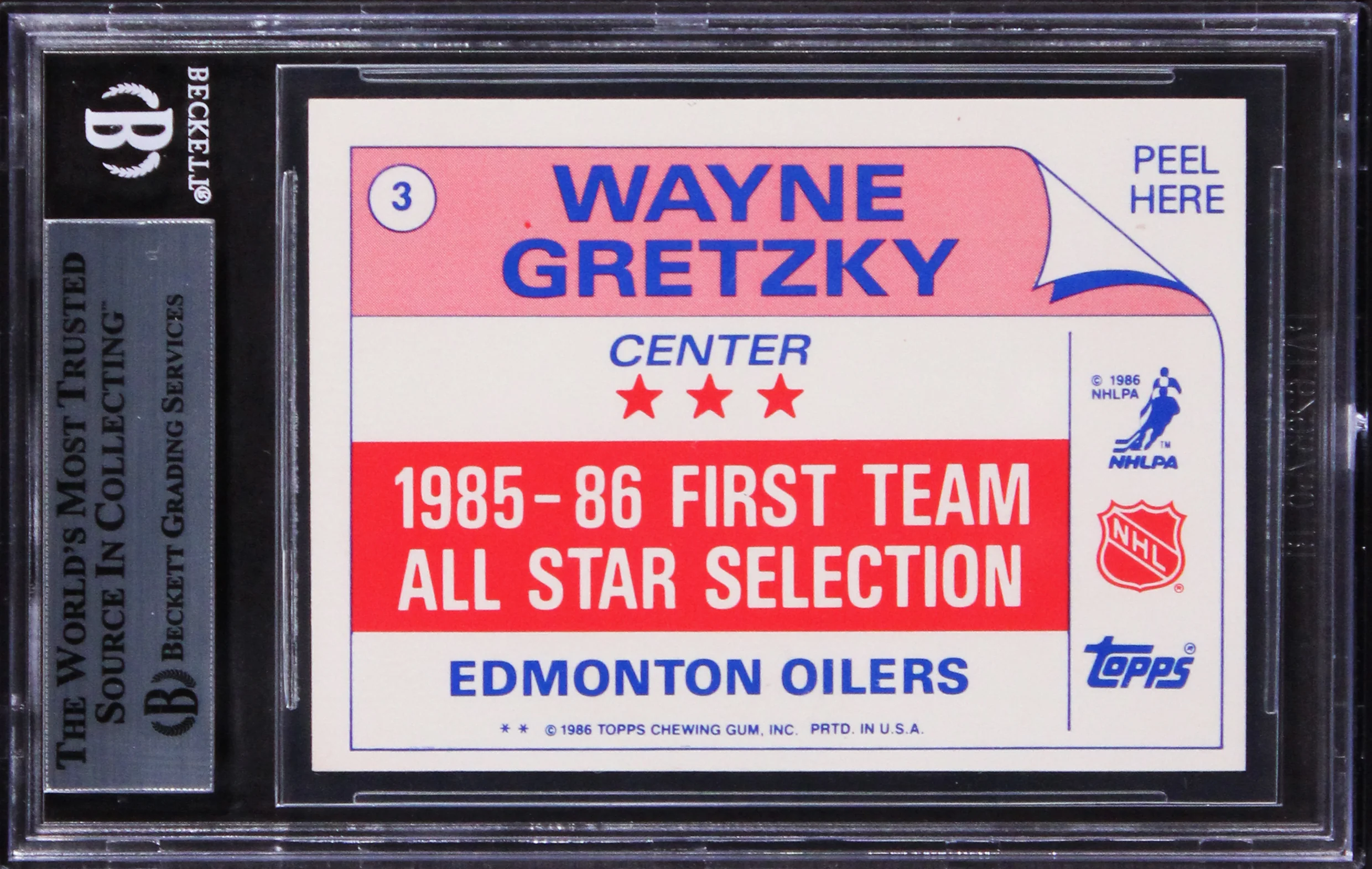 Oilers Wayne Gretzky Signed 1986 Topps Sticker Inserts Card BAS Slabbed - Image 3