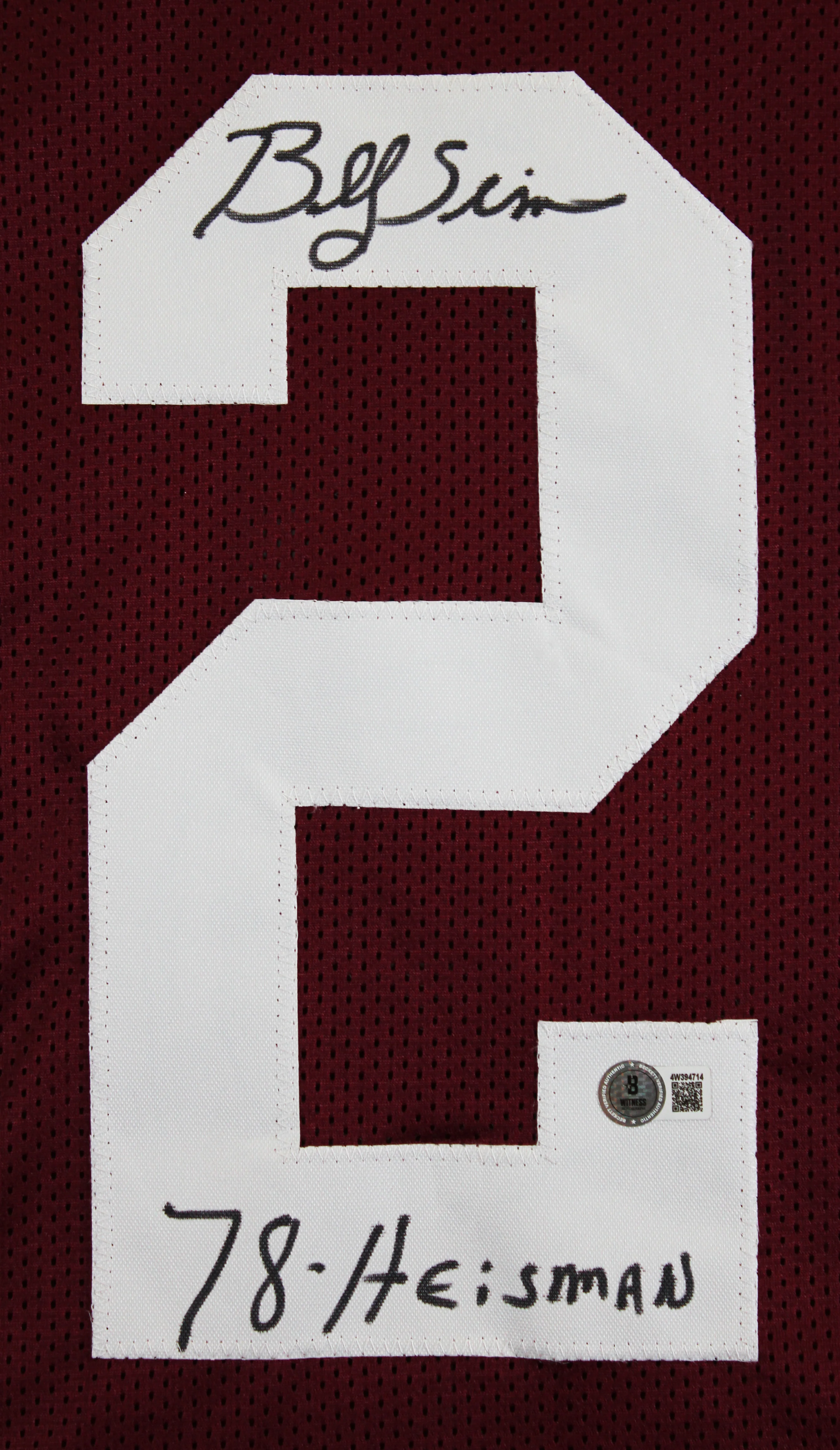 Oklahoma Billy Sims "78 Heisman" Signed Maroon Pro Style Jersey BAS Witnessed - Image 3