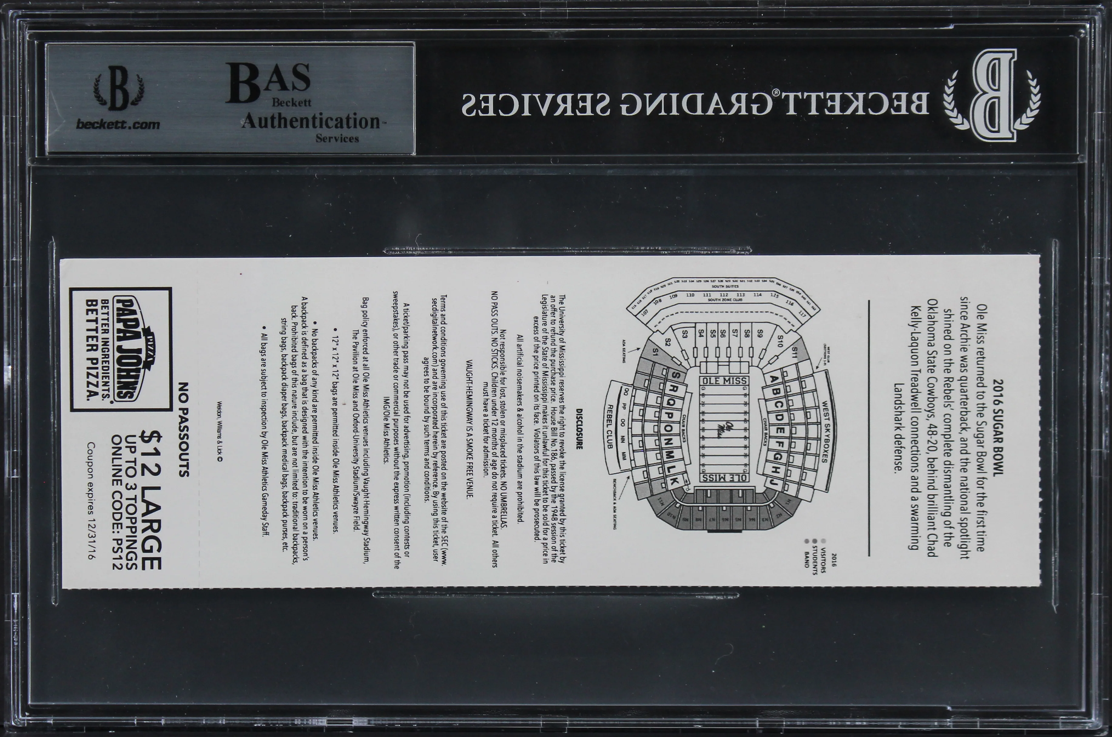 Ole Miss A.J. Brown & D.K. Metcalf Home Debut Signed 2016 Ticket Stub BAS Slab - Image 3