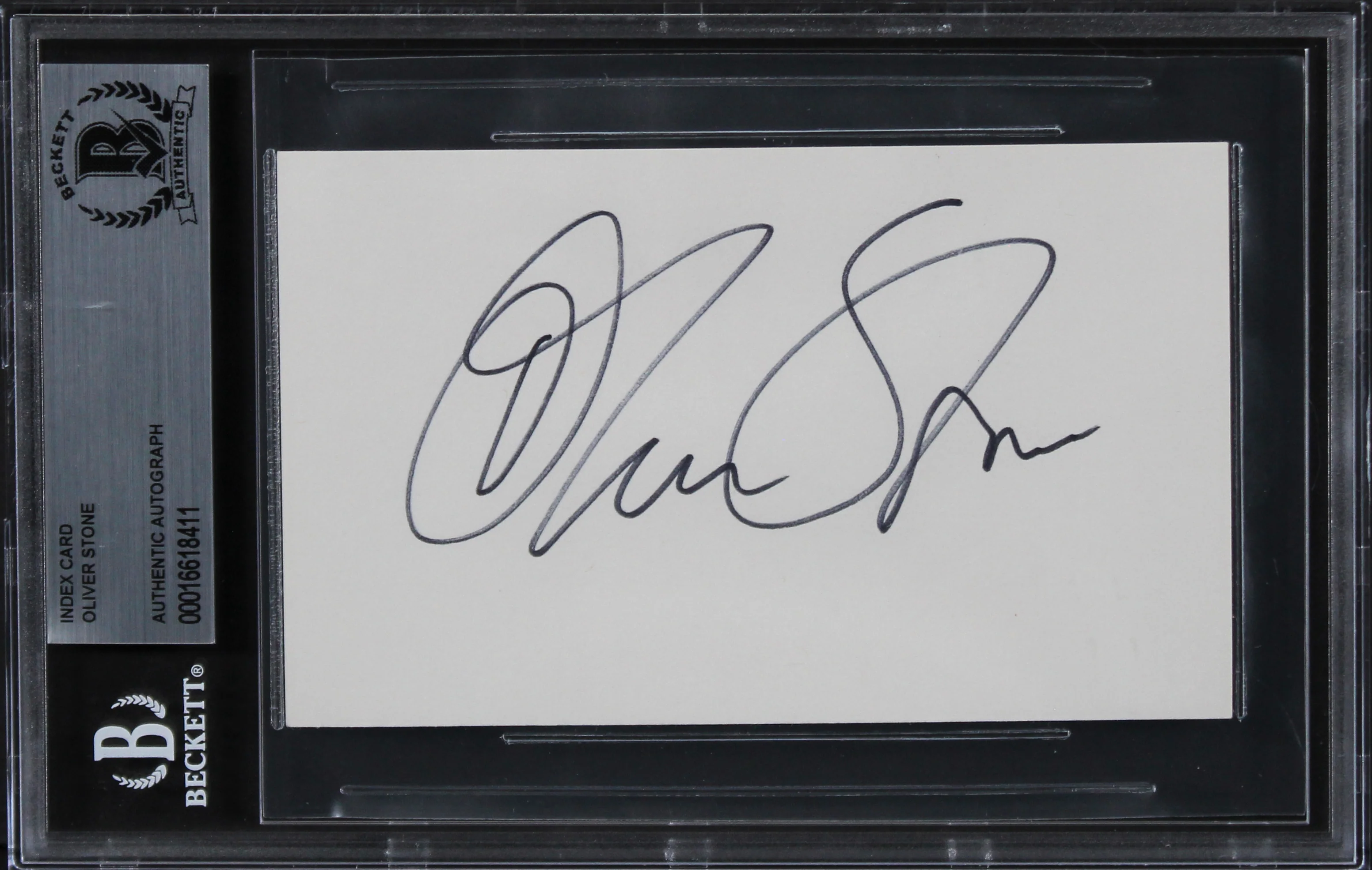 Oliver Stone Platoon Authentic Signed 3x5 Index Card Autographed BAS Slabbed 1 - Image 2