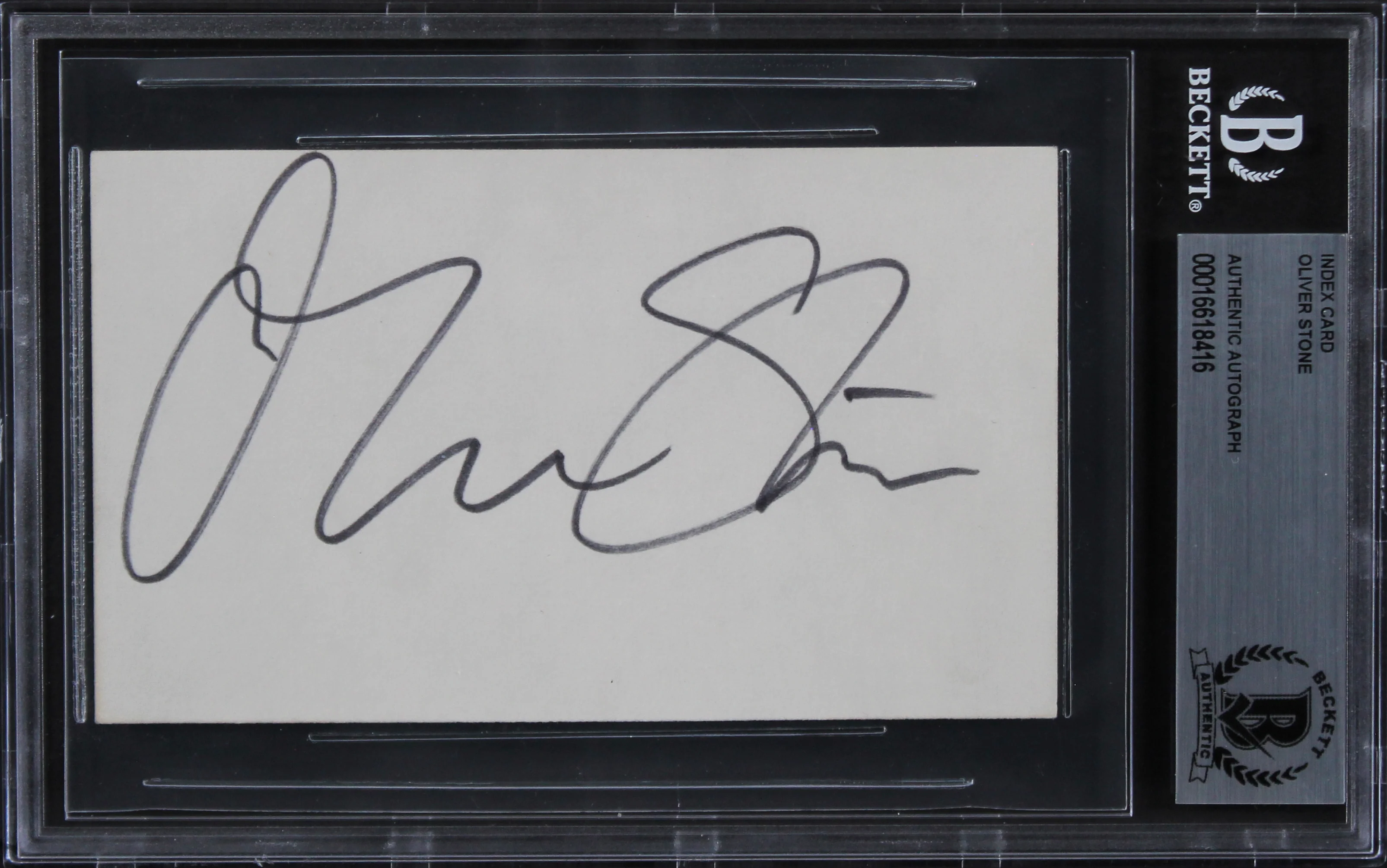 Oliver Stone Platoon Authentic Signed 3x5 Index Card Autographed BAS Slabbed 2 - Image 2