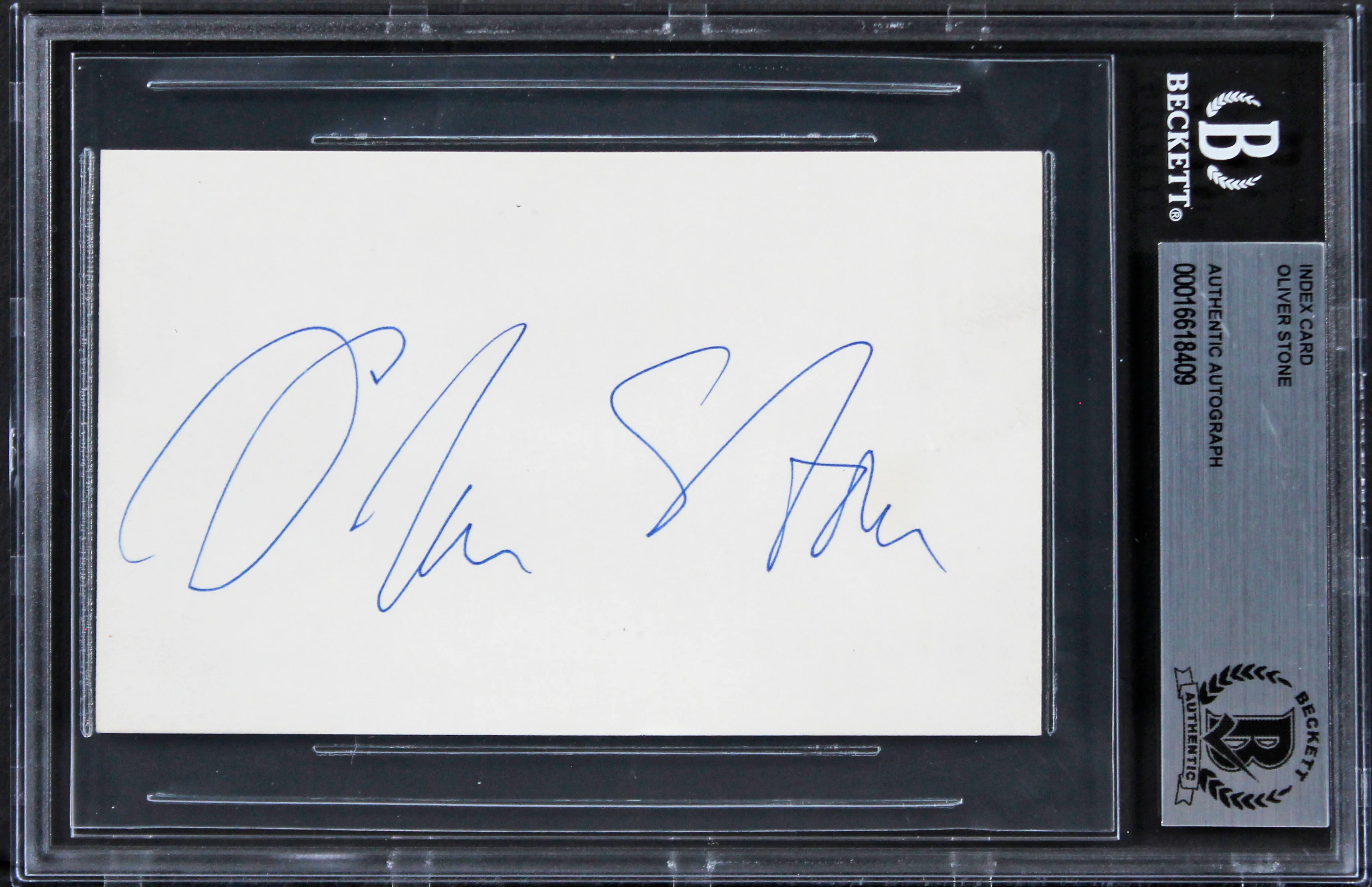 Oliver Stone Platoon Authentic Signed 3x5 Index Card Autographed BAS Slabbed 1
