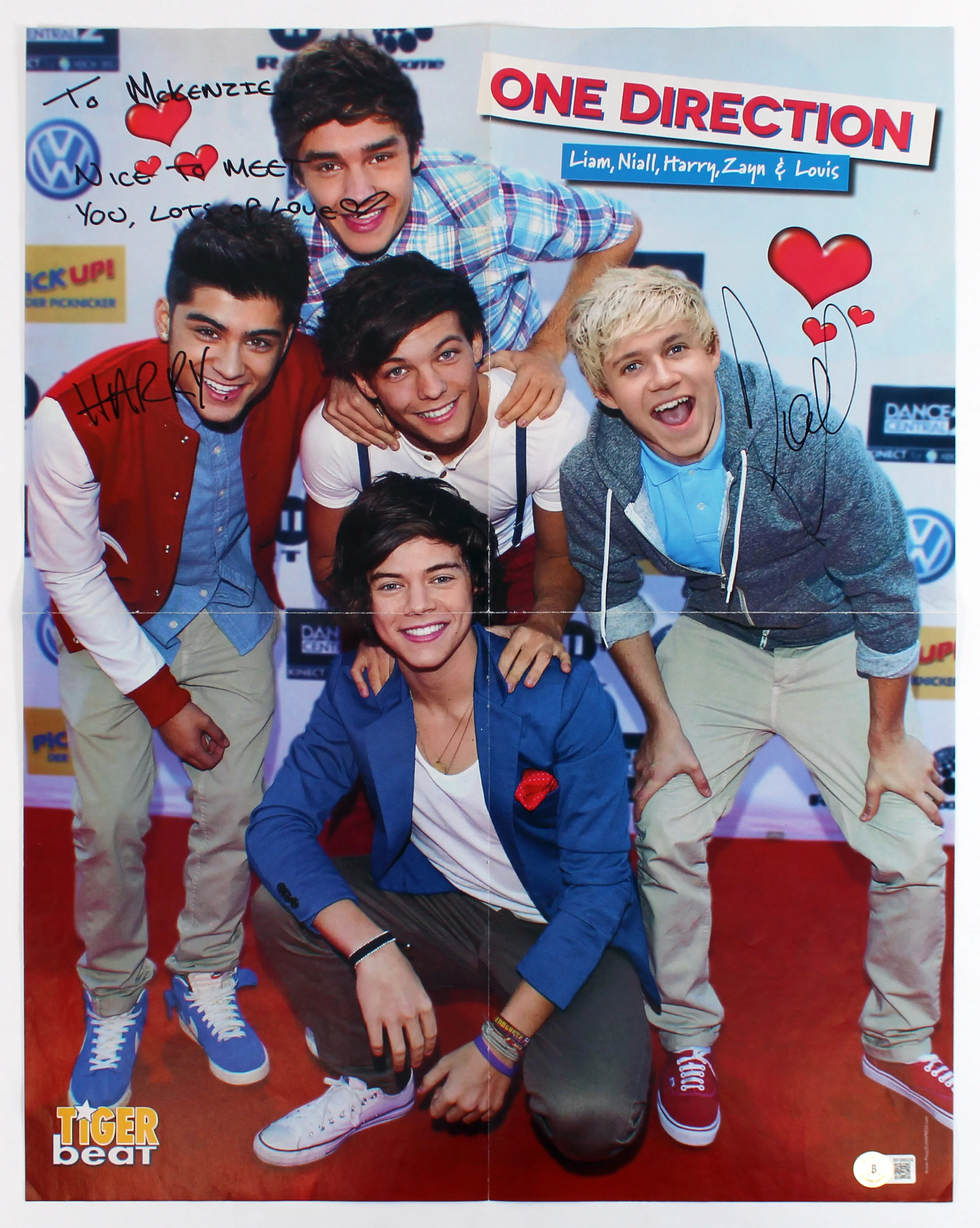 One Direction Harry Styles & Niall Horan Signed 16x20.5 Tiger Beat Poster BAS - Image 2