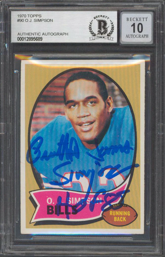 Orenthal James OJ Simpson HOF 85 Signed 1970 Topps #90 RC Card Auto 10 BAS Slab - Image 2