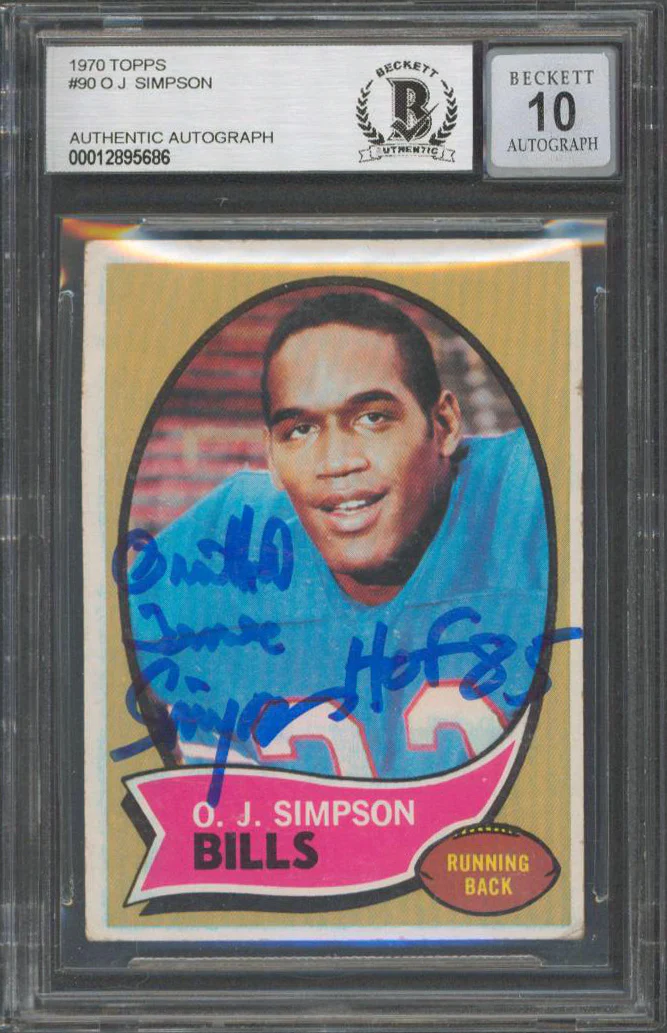 Orenthal James OJ Simpson HOF 85 Signed 1970 Topps #90 RC Card Auto 10 BAS Slab - Image 2