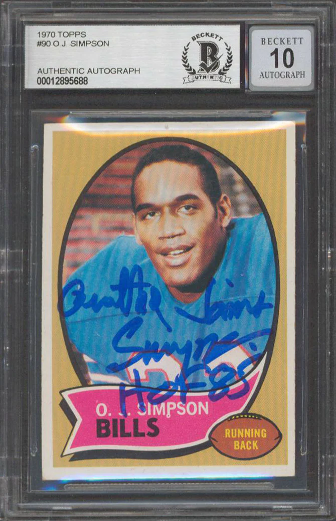Orenthal James OJ Simpson HOF 85 Signed 1970 Topps #90 RC Card Auto 10 BAS Slab - Image 2