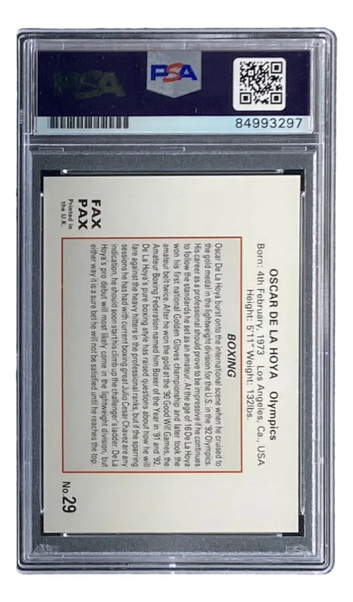 Oscar De La Hoya Signed 1993 Fax Pax #29 Rookie Card PSA/DNA Gem 10 - Image 2