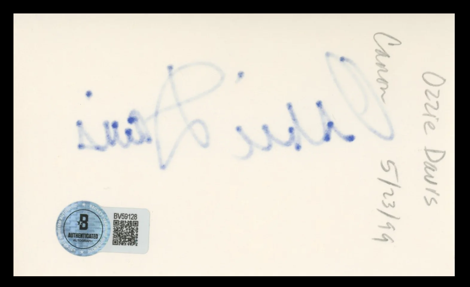 Ossie Davis Do the Right Thing Authentic Signed 3x5 Index Card BAS #BV59128 - Image 3