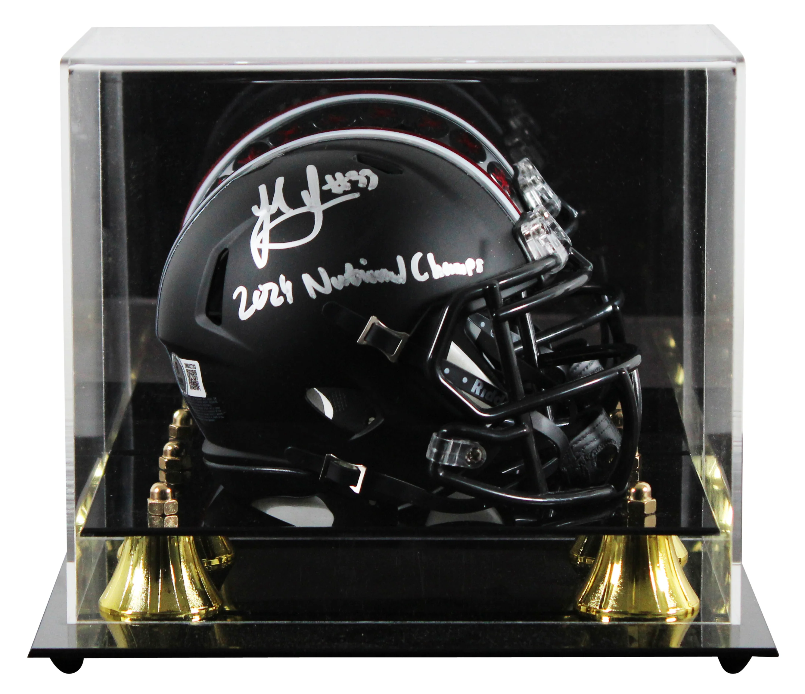 OSU Jack Sawyer "2024 Nat'l Champs" Signed Black Speed Mini Helmet W/ Case BAS W - Image 2