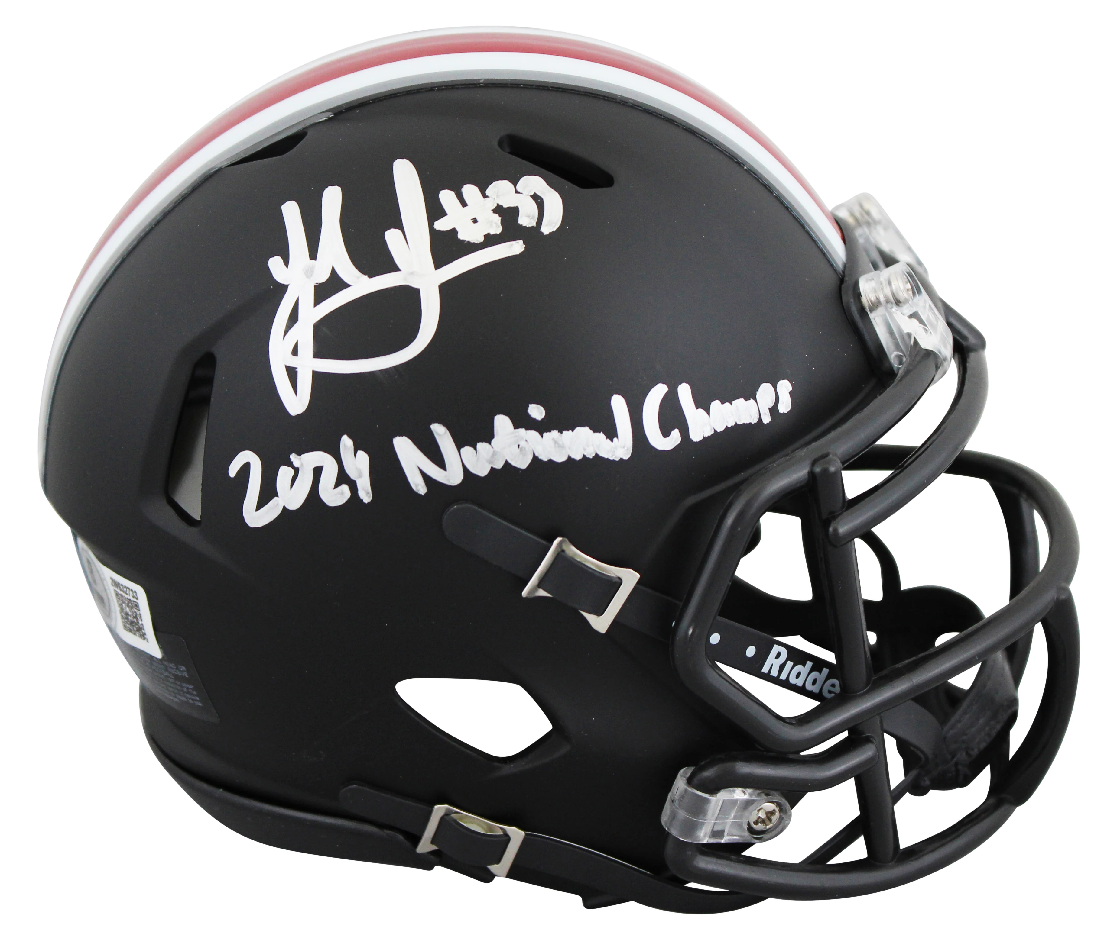 OSU Jack Sawyer "2024 Nat'l Champs" Signed Black Speed Mini Helmet W/ Case BAS W - Image 3