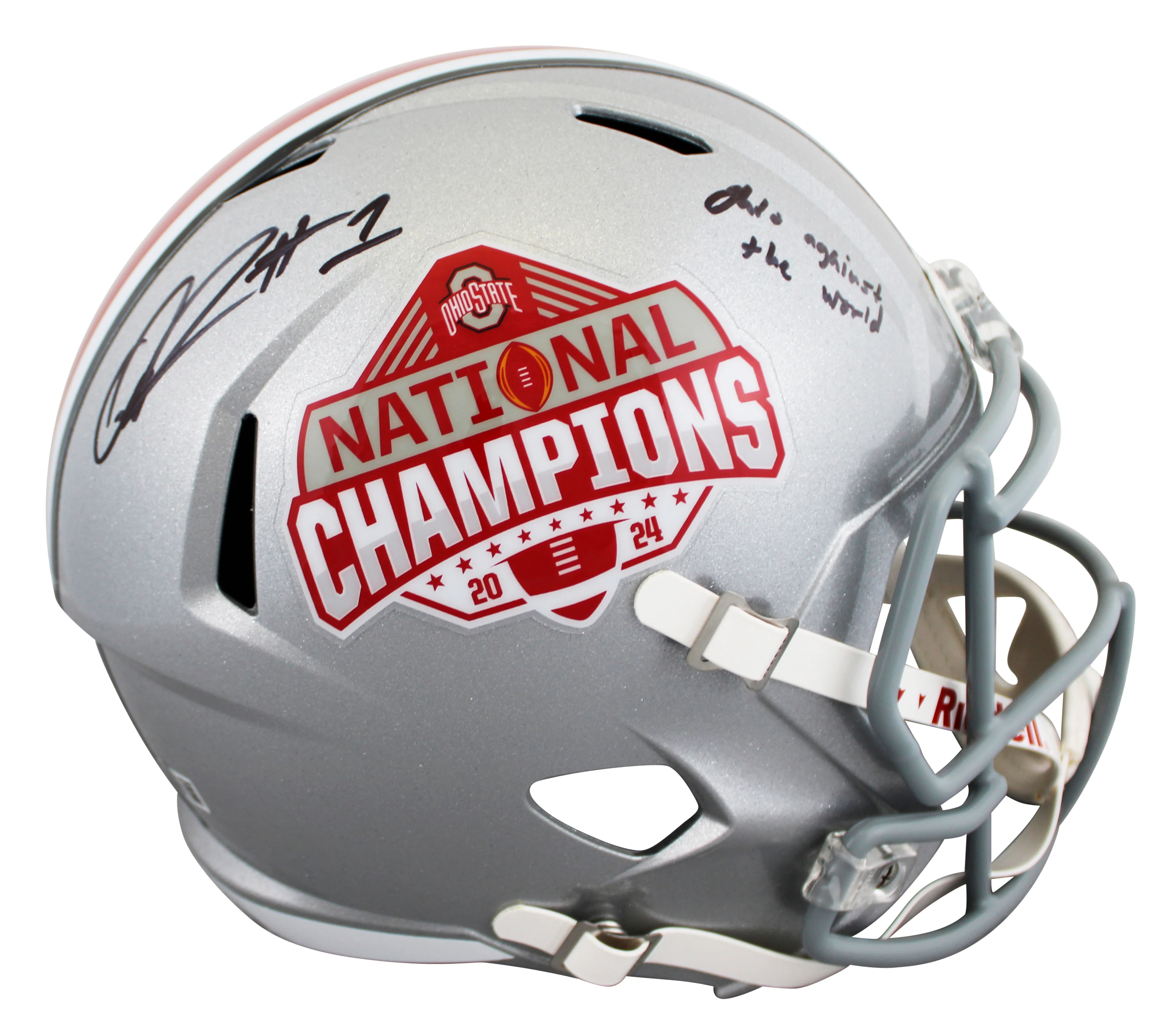OSU Quinshon Judkins "OATW" Signed 2024 Nat'l Champs F/S Speed Rep Helmet BAS W
