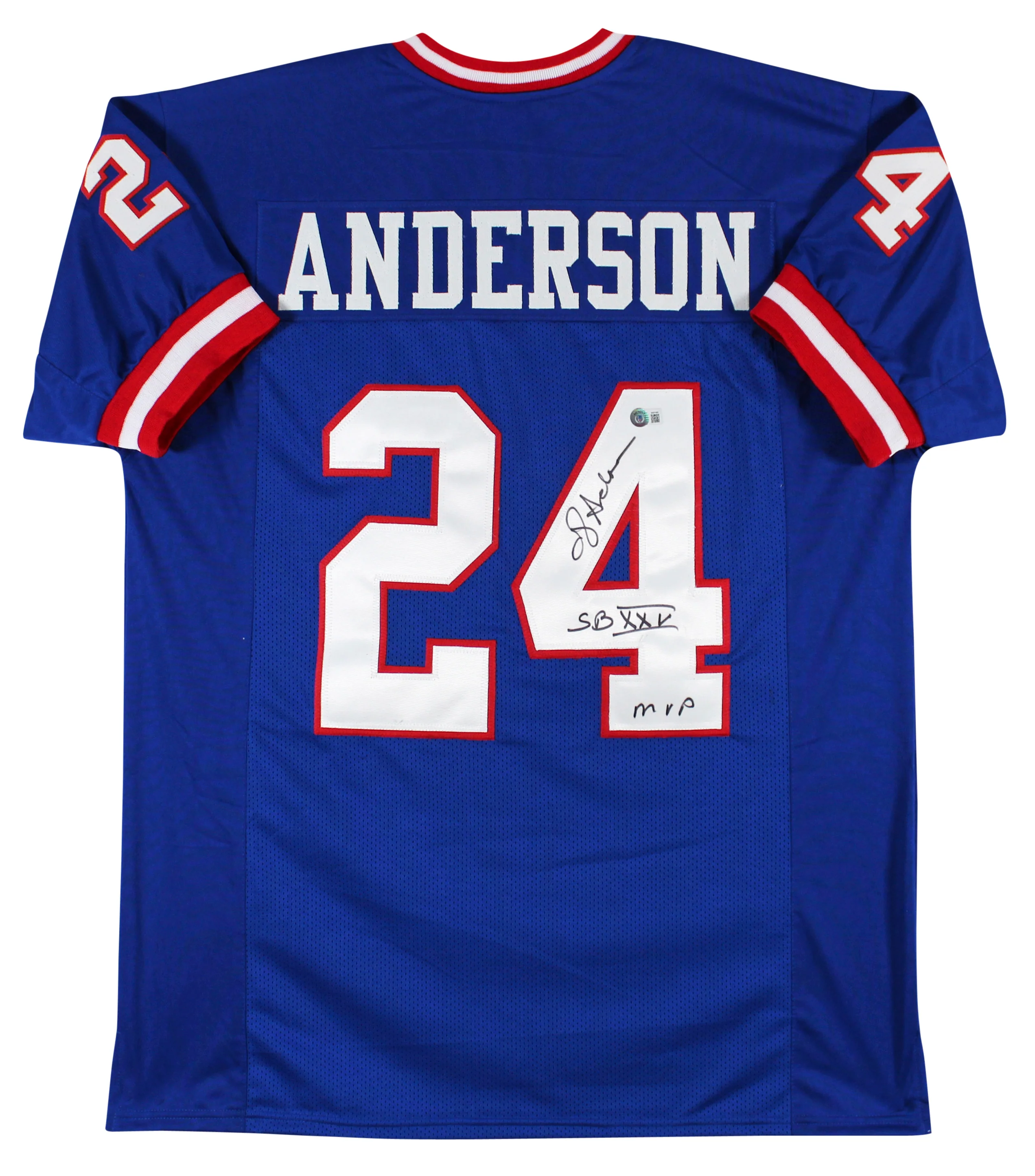 Ottis Anderson "SB XXV MVP" Authentic Signed Blue Pro Style Jersey BAS Witnessed - Image 2