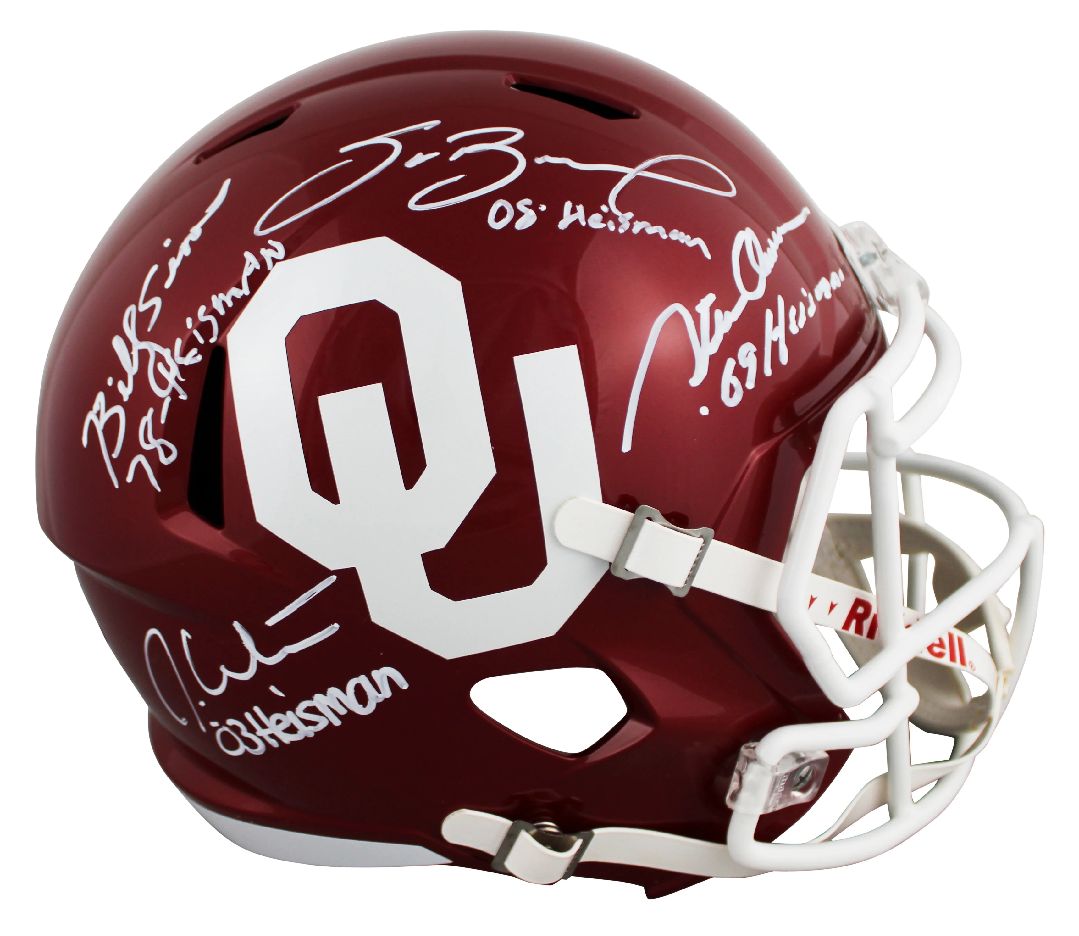 OU (4) Sims, White, Owens & Bradford Signed F/S Speed Rep Helmet W/ Case BAS Wit - Image 3