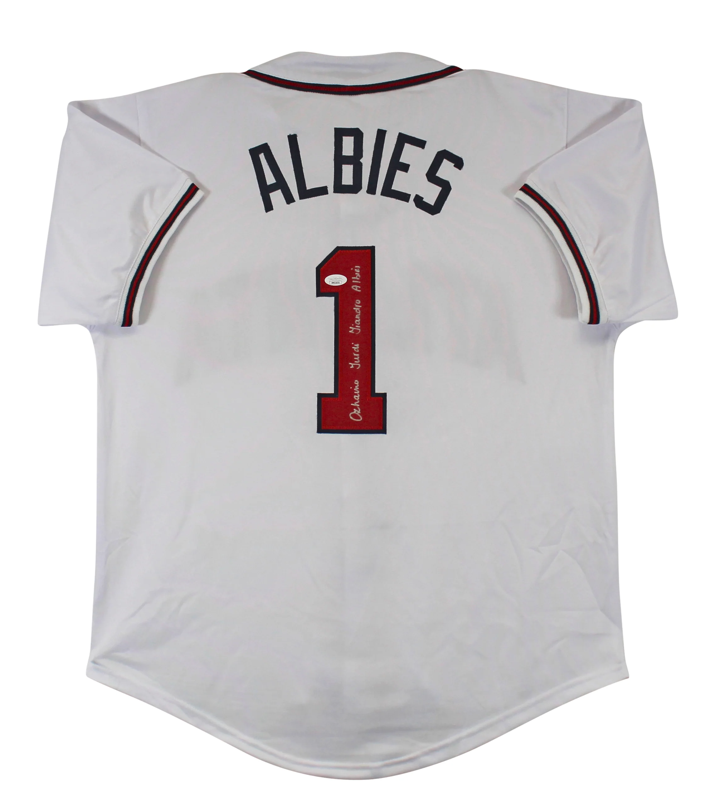 Ozzie Albies Authentic Full Name Signed White Pro Style Jersey Autographed JSA - Image 2