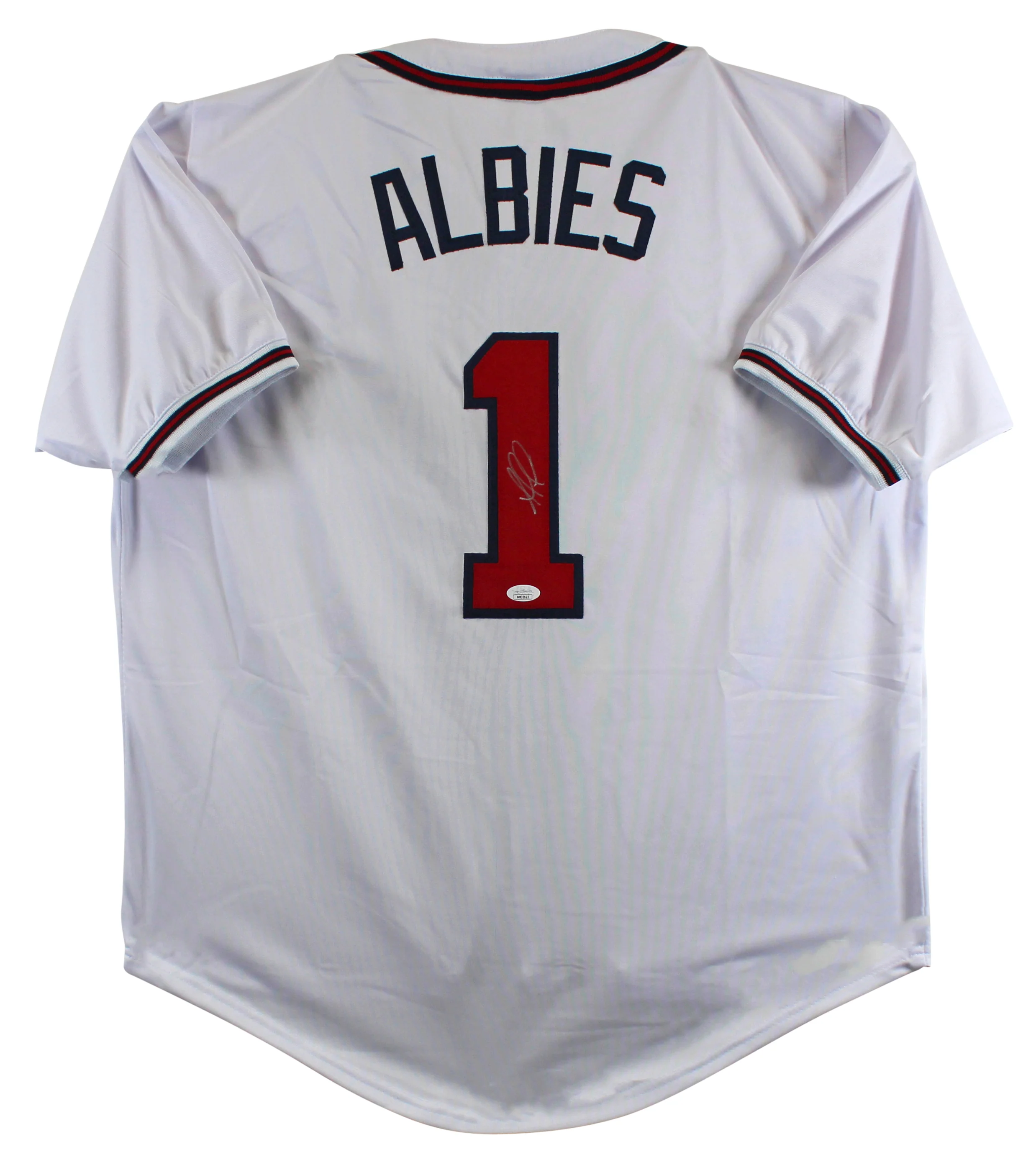 Ozzie Albies Authentic Signed White Pro Style Jersey Autographed JSA - Image 2
