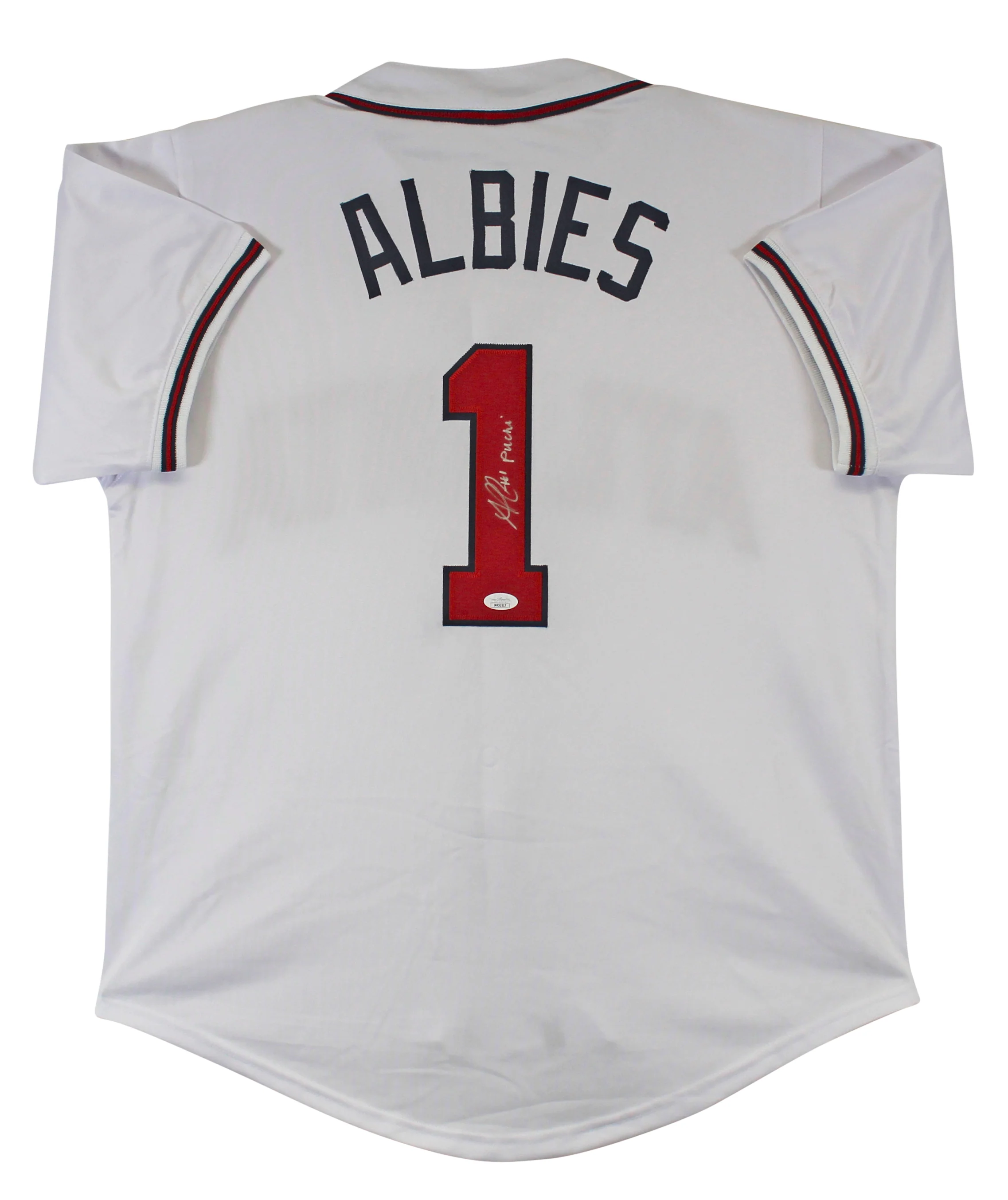 Ozzie Albies "Puchi" Authentic Signed White Pro Style Jersey Autographed JSA - Image 2