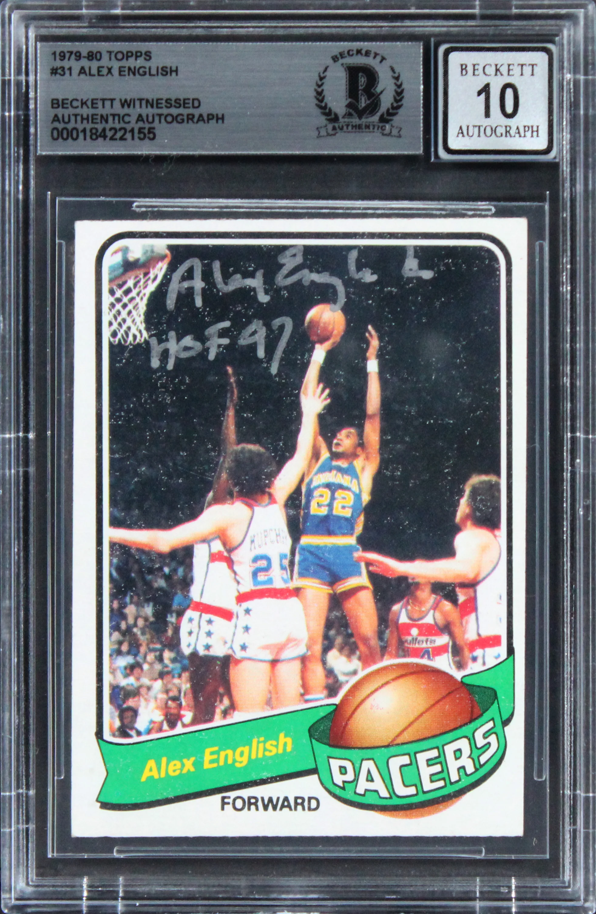 Pacers Alex English "HOF 97" Signed 1979 Topps #31 Card Auto GM 10! BAS Slabbed - Image 2