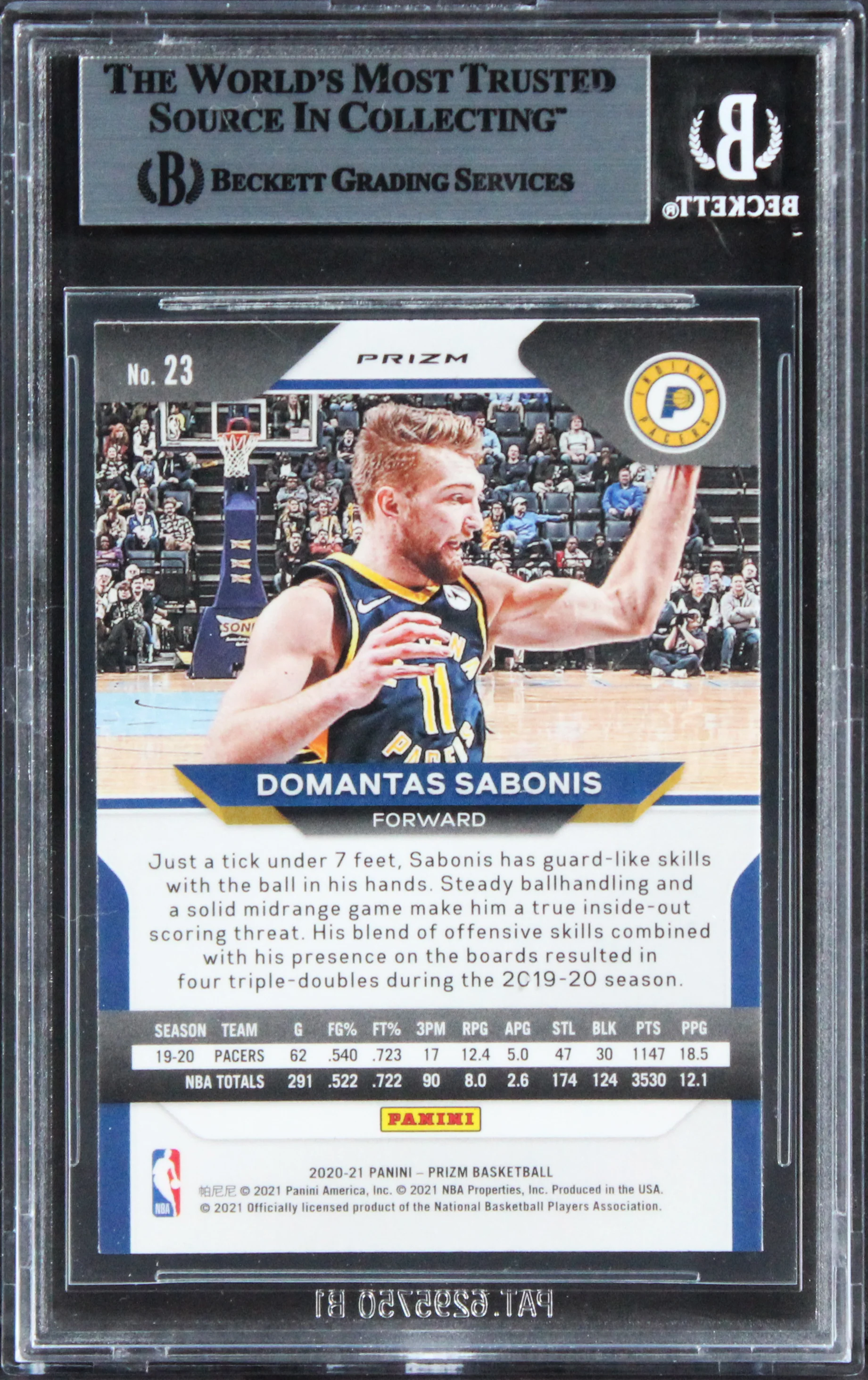 Pacers Domantas Sabonis Signed 2020 Panini Prizm Ruby Wave #23 Card BAS Slabbed - Image 3