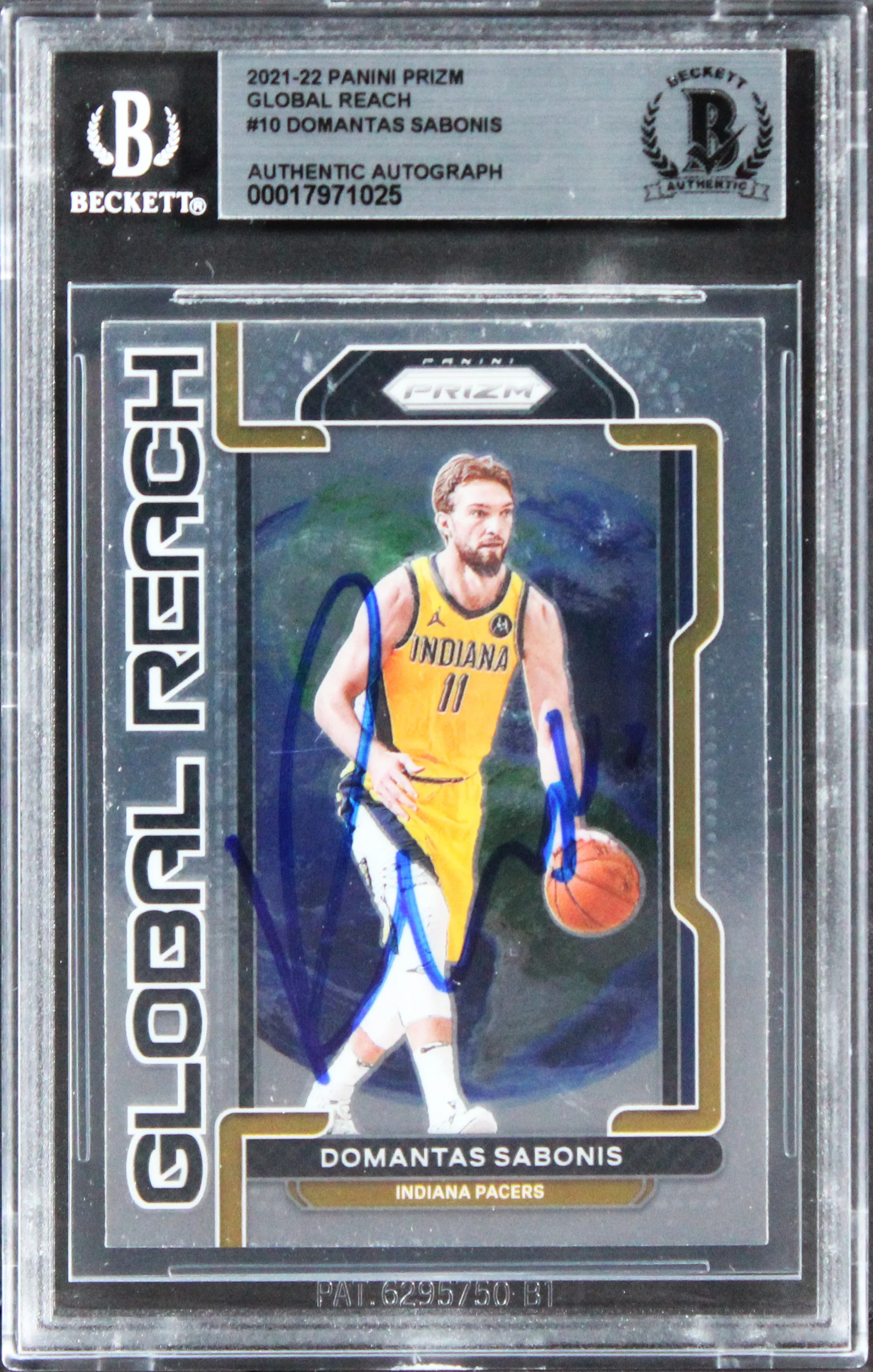 Pacers Domantas Sabonis Signed 2021 Panini Prizm Global Reach #10 Card BAS Slab - Image 2