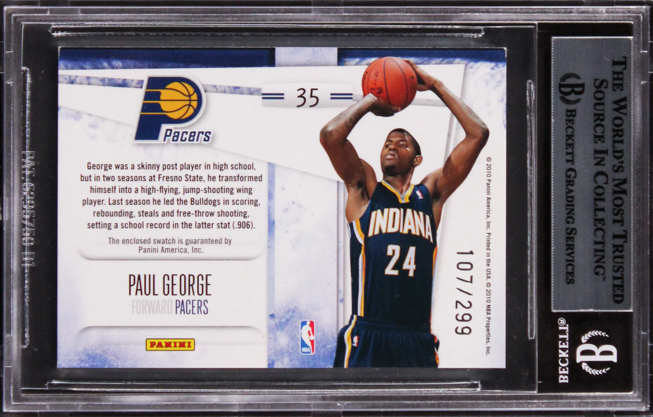 Pacers Paul George Signed 2010 Rookies & Stars Longevity #35 Card BAS Slabbed - Image 3