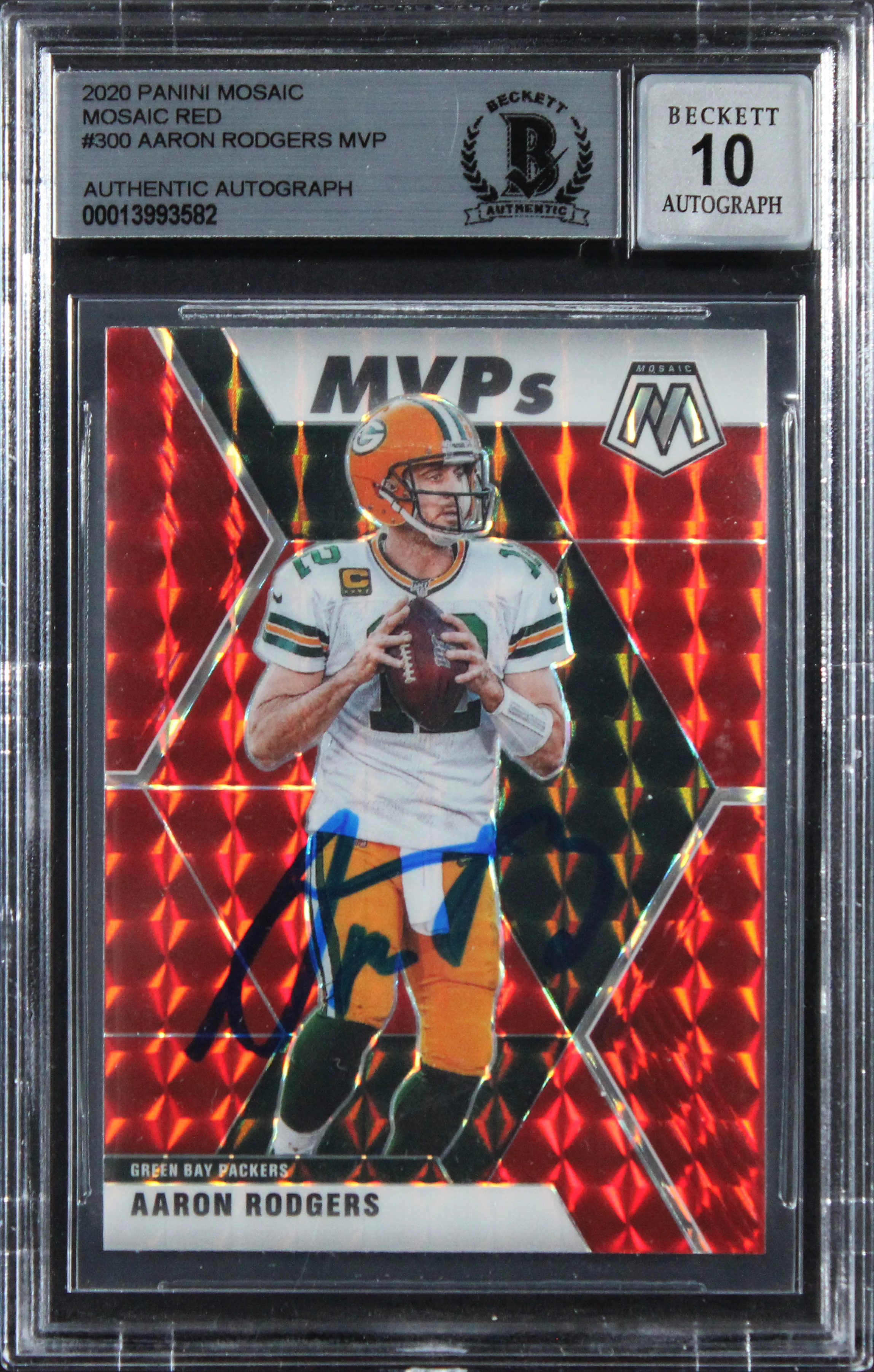 Packers Aaron Rodgers Signed 2020 Panini Mosaic #300 Card Auto 10! BAS Slabbed - Image 2