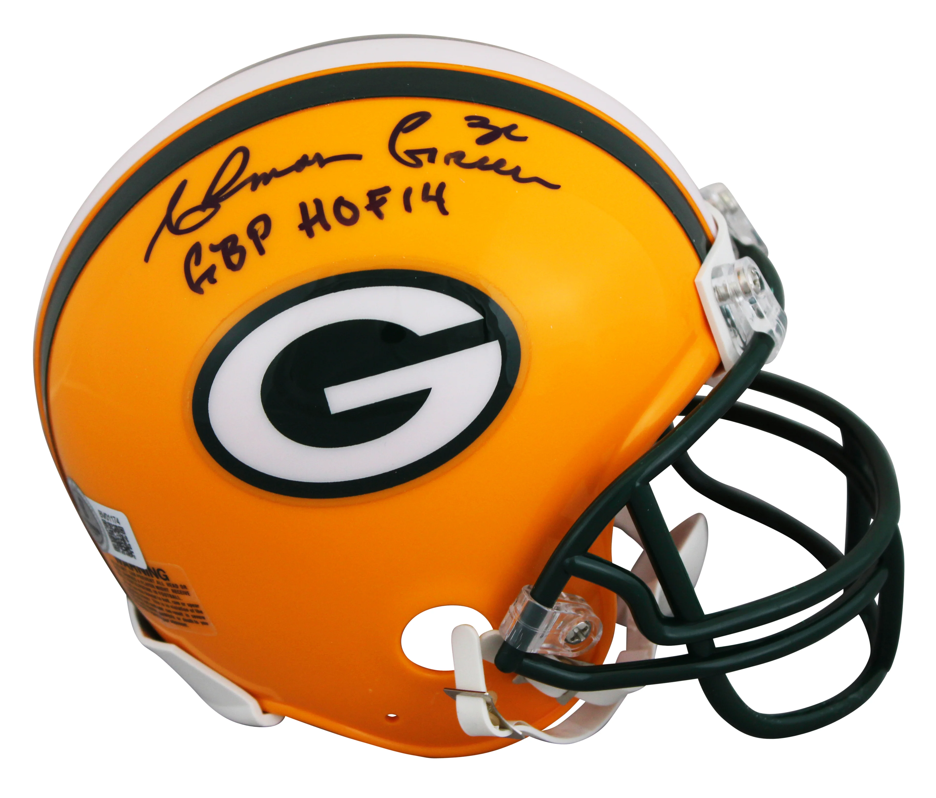 Packers Ahman Green "GBP HOF 14" Authentic Signed VSR4 Rep Mini Helmet BAS 1 - Image 2
