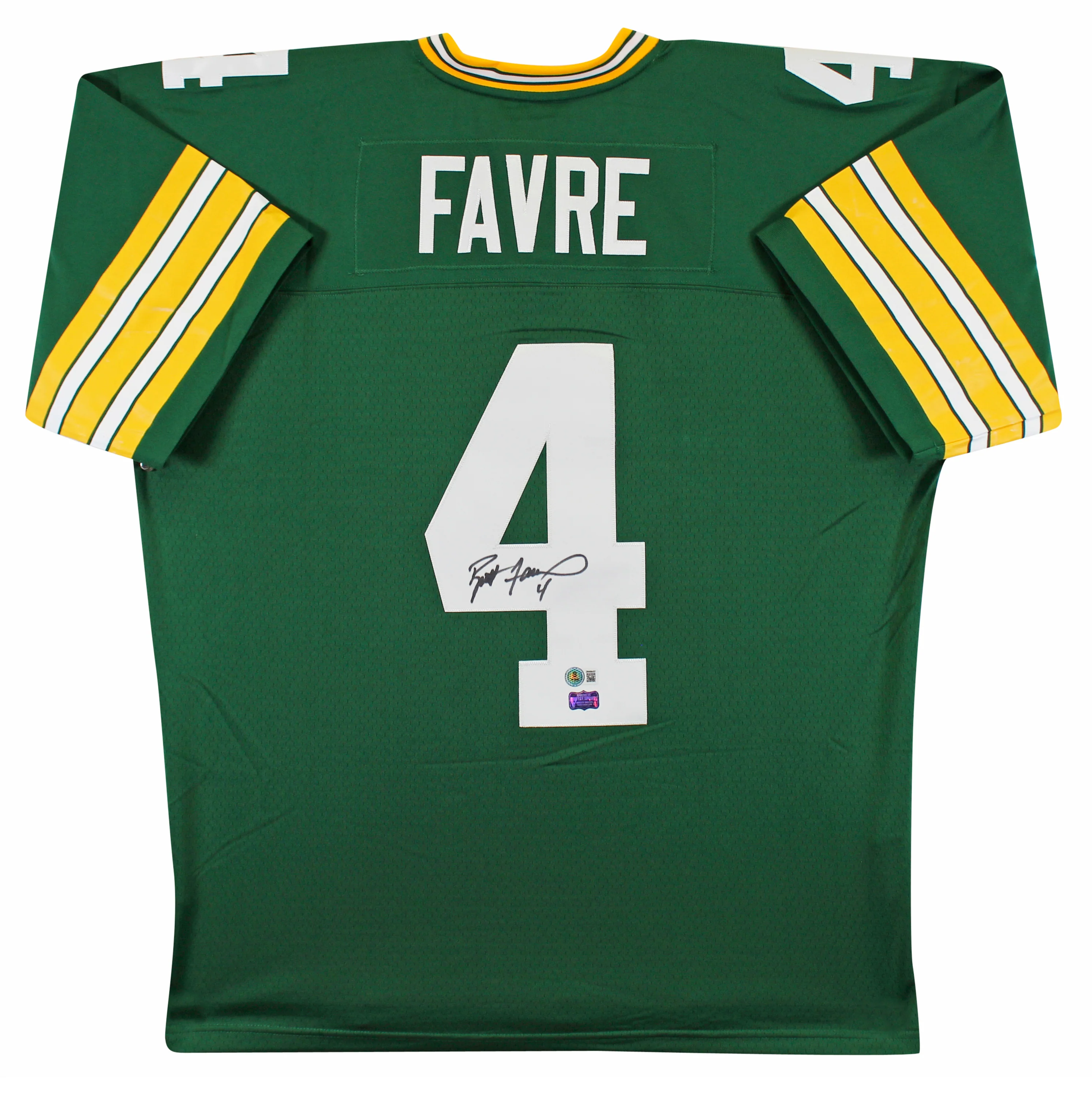 Packers Brett Favre Authentic Signed Green 1996 M&N Throwback Jersey BAS Witness - Image 3