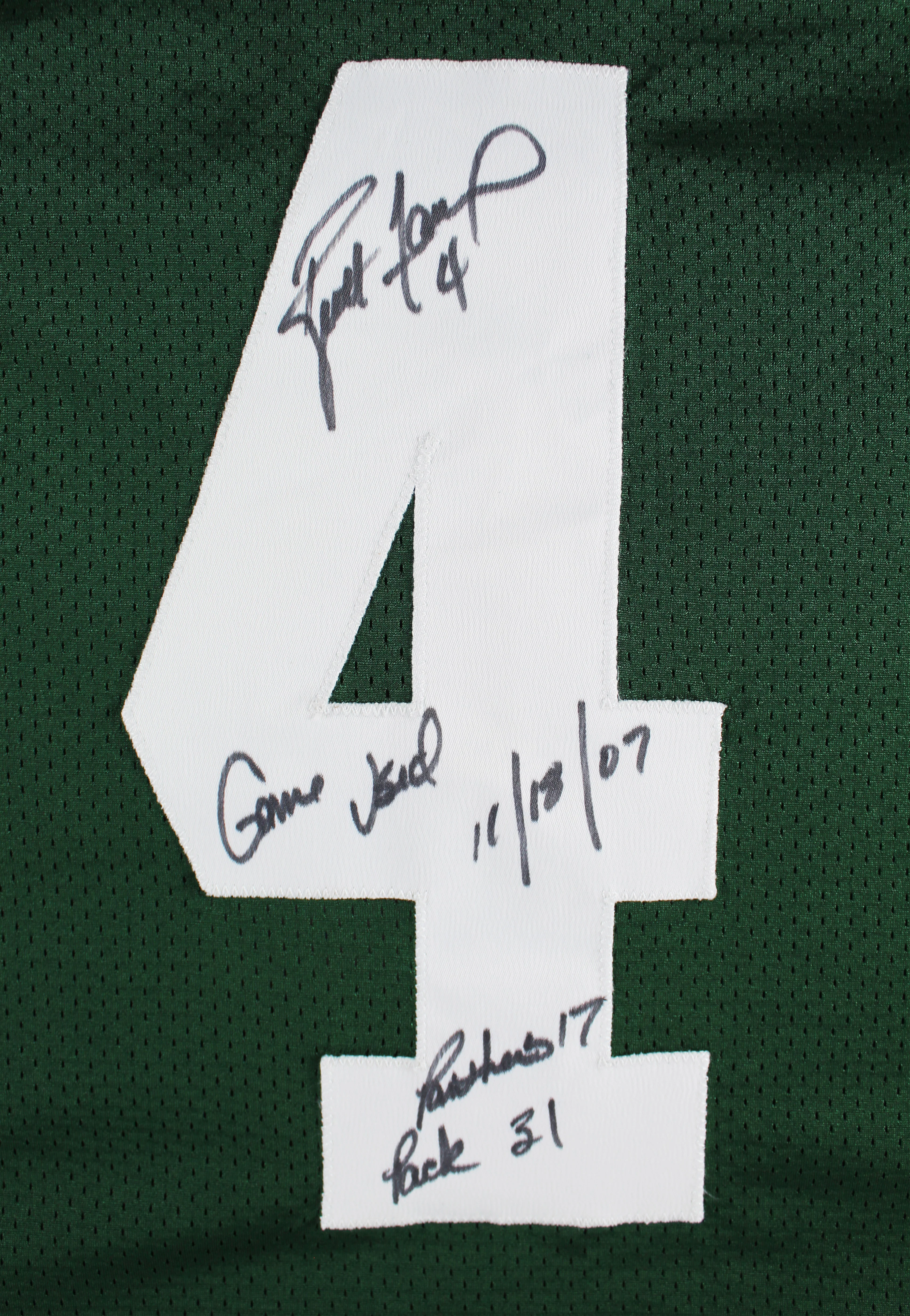 Packers Brett Favre Signed Game Used Green Reebok Jersey BAS & Photomatched! - Image 3