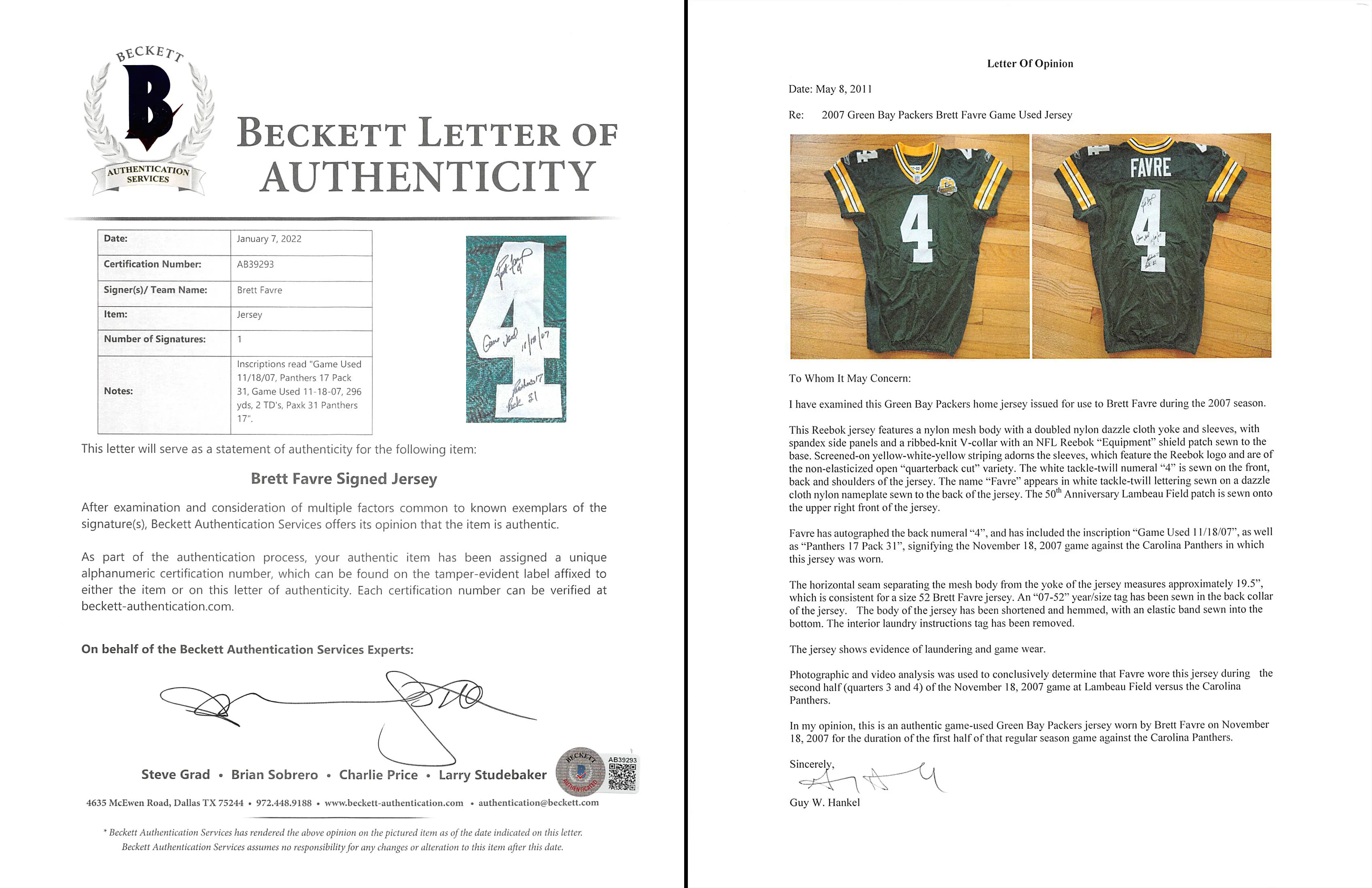 Packers Brett Favre Signed Game Used Green Reebok Jersey BAS & Photomatched! - Image 8
