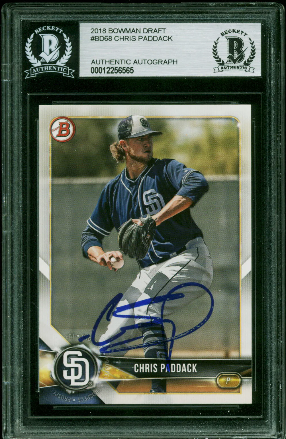 Padres Chris Paddack Authentic Signed 2018 Bowman Draft #BD68 Card BAS Slabbed - Image 2