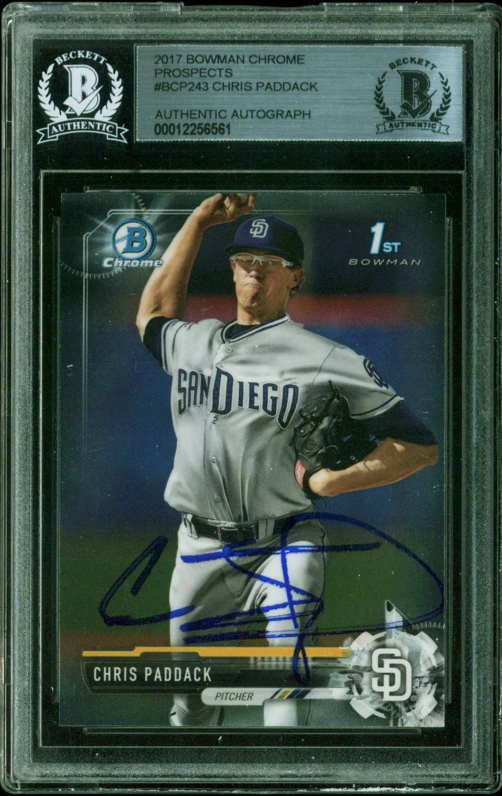 Padres Chris Paddack Signed 2017 Bowman Chrome Prospects #BCP243 Card BAS Slab - Image 2