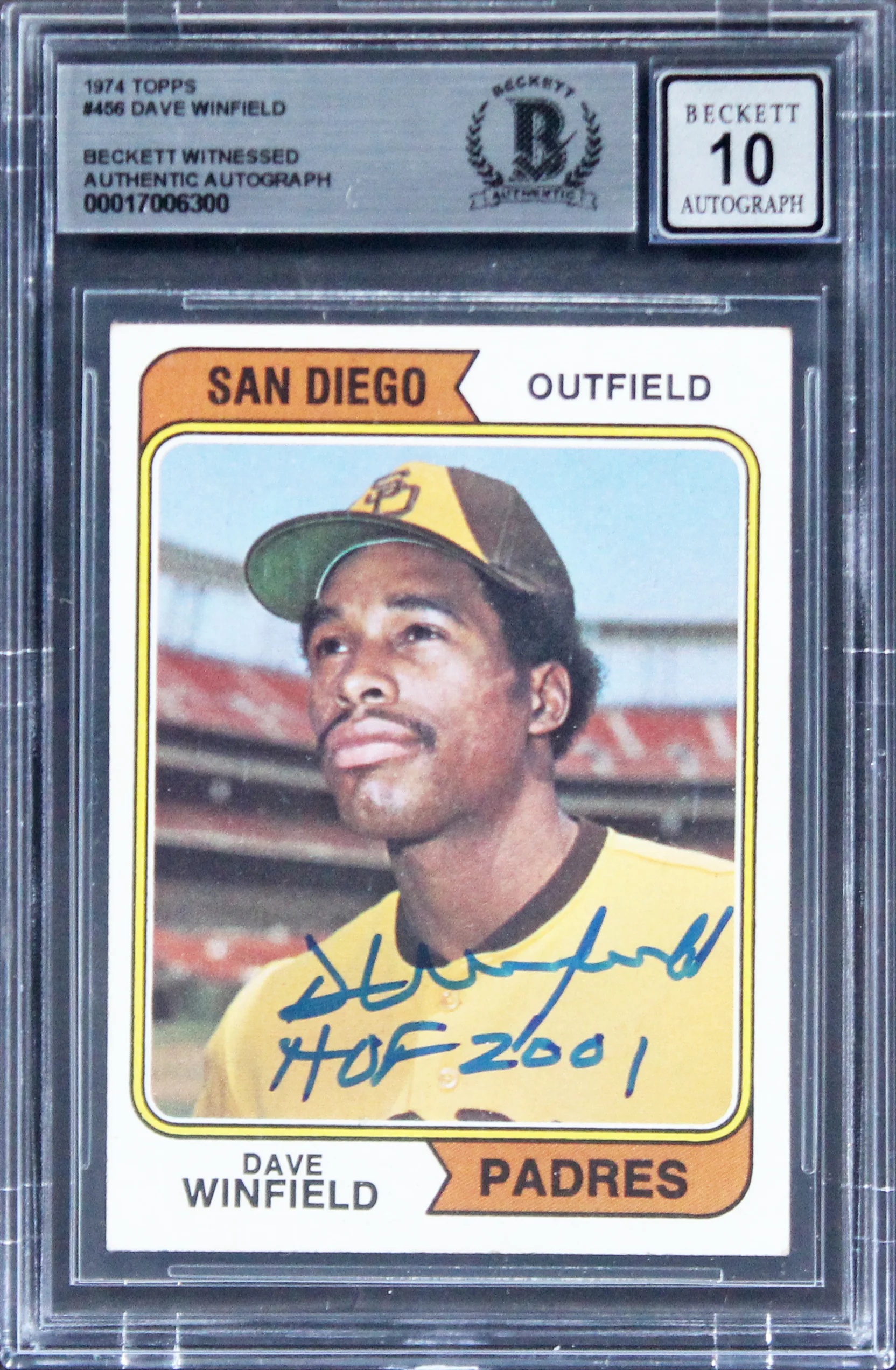 Padres Dave Winfield "HOF 2001" Signed 1974 Topps #456 Card Auto 10! BAS Slab 4 - Image 2