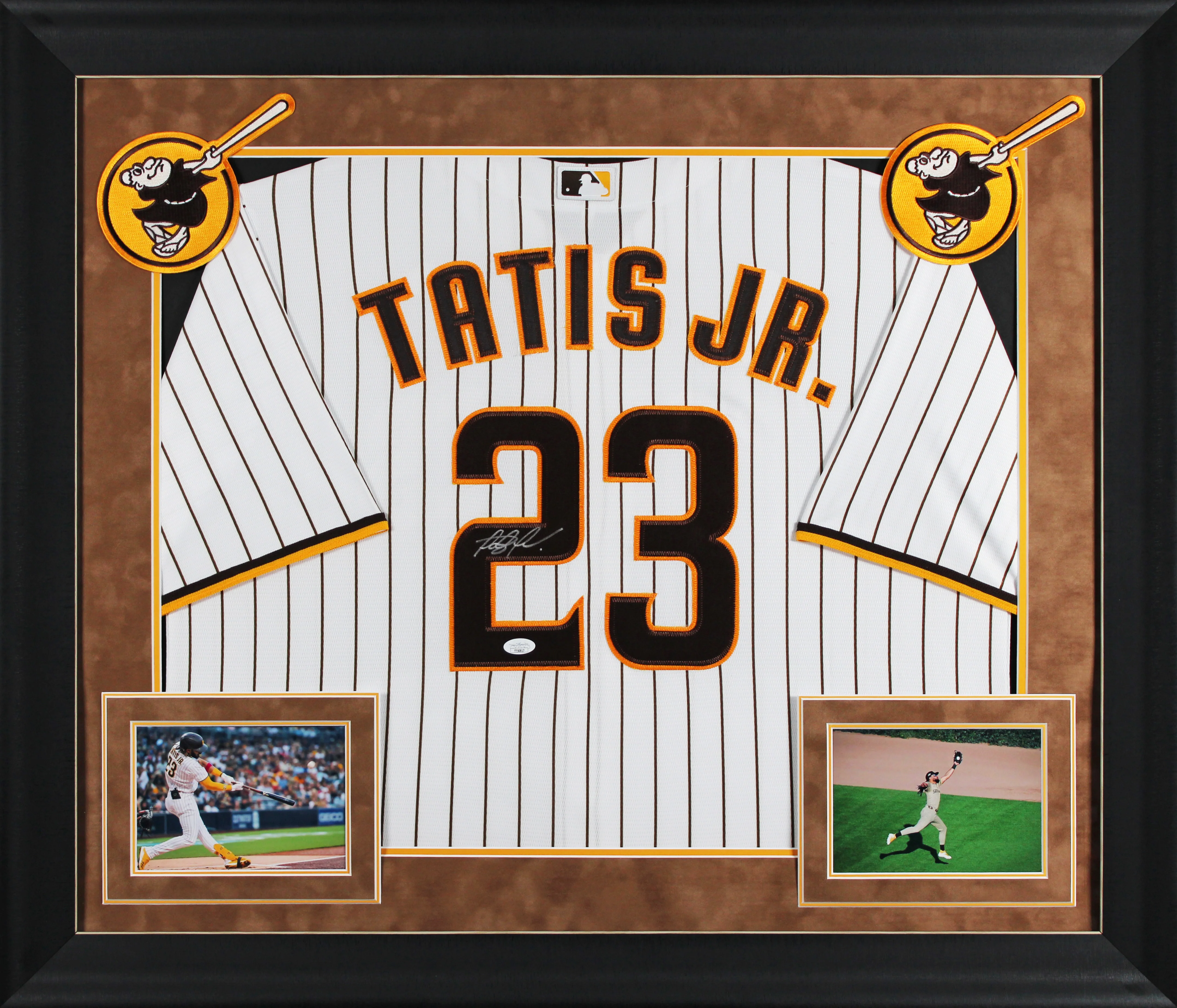 Padres Fernando Tatis Jr. Signed White Pinstriped Nike Framed Jersey JSA - Image 2